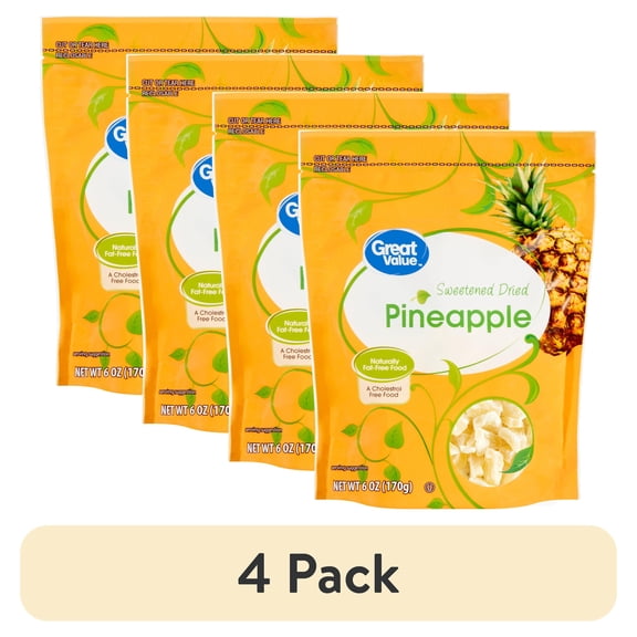 (4 pack) Great Value Sweetened Dried Pineapple, 6 oz