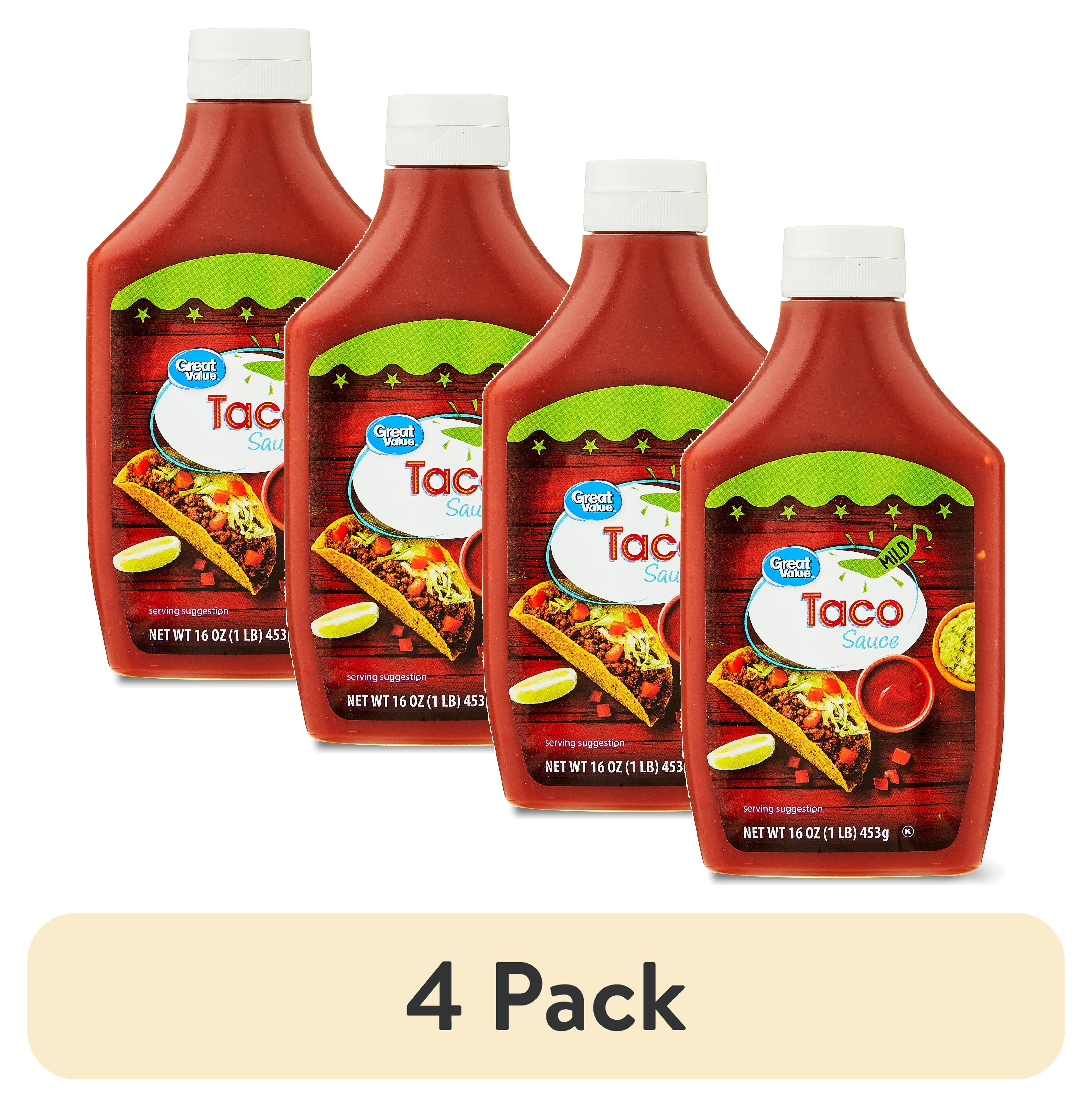 (4 pack) Great Value Taco Sauce Mild Gluten Free Paleo Keto Bottle, 16 oz
