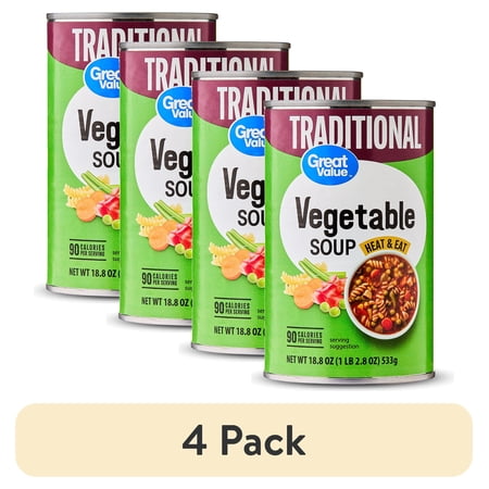 (4 pack) Great Value Traditional Vegetable Soup, 18.8 oz Can