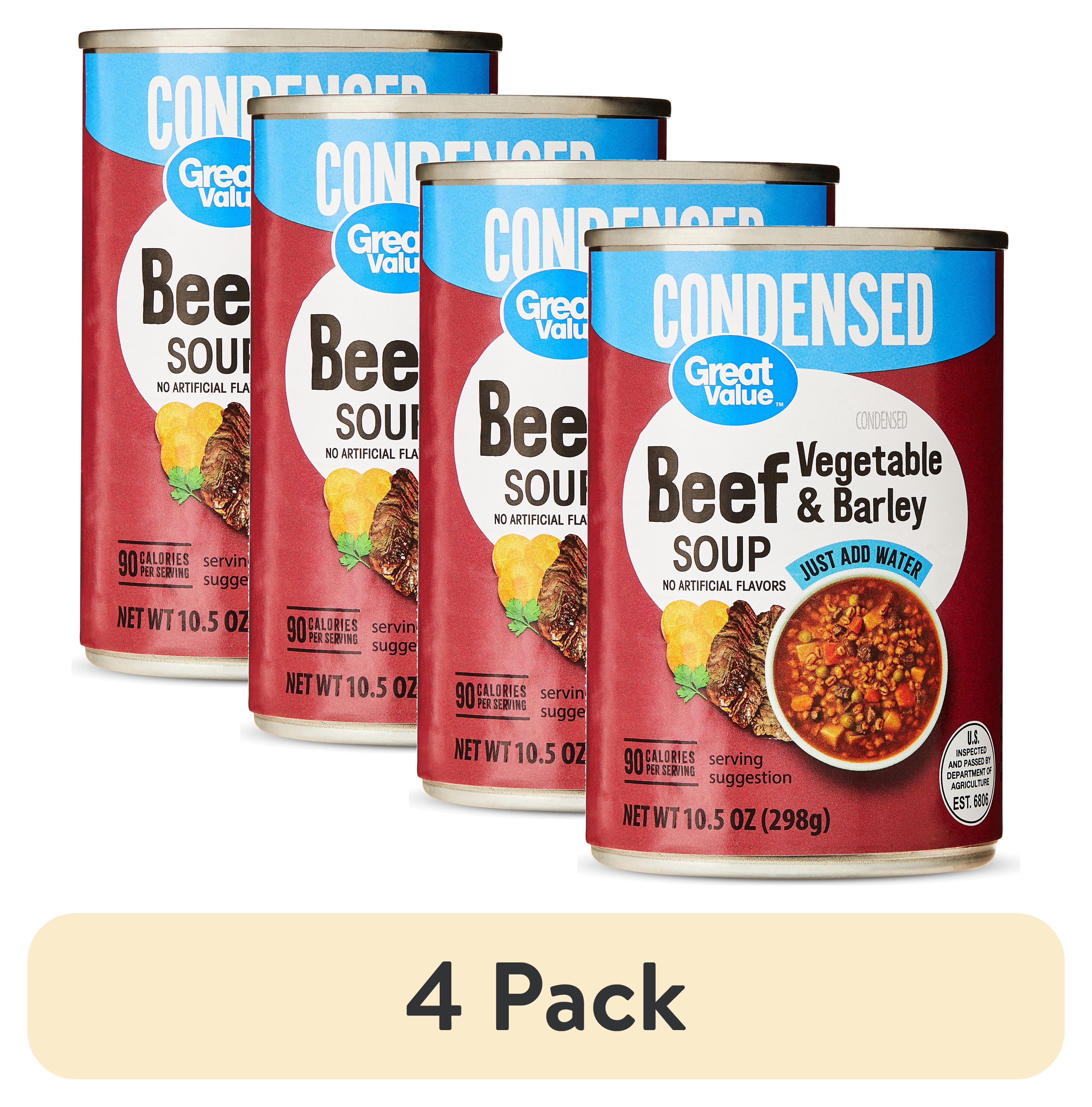 (4 pack) Great Value Vegetable Beef & Barley Condensed Soup, 10.5 oz