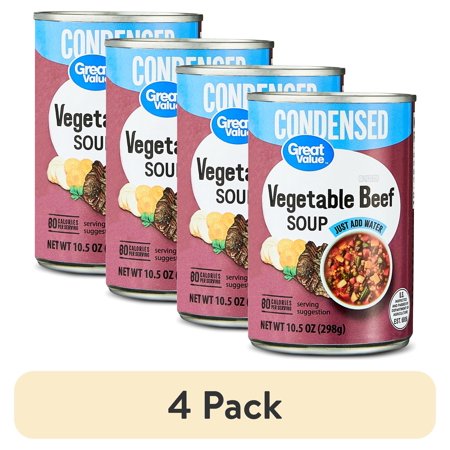 (4 pack) Great Value Vegetable Beef Condensed Soup, 10.5 oz