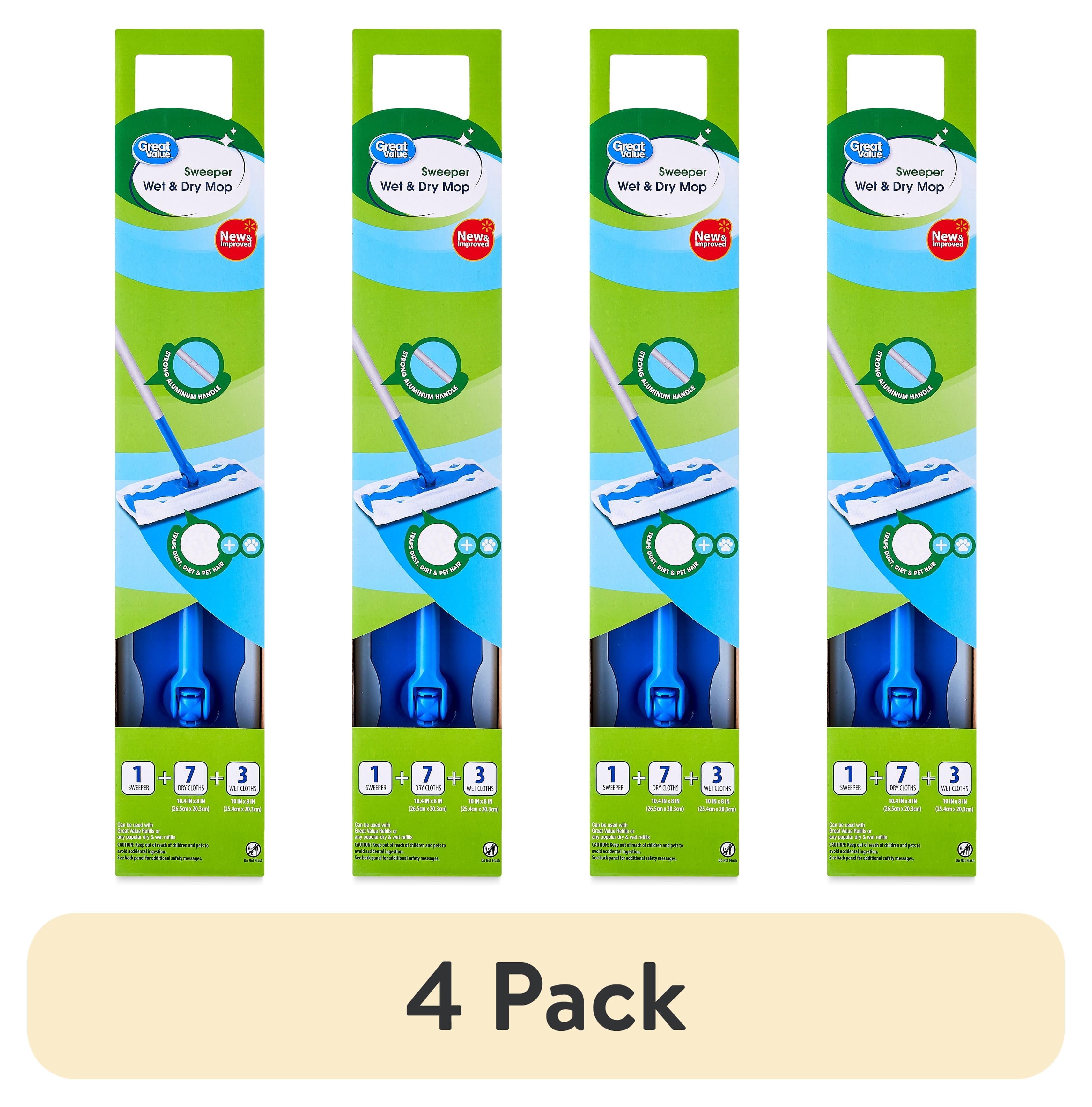 4 pack) Great Value Wet & Dry Mop Sweeper Kit, 1 Mop Kit, 10 Pad