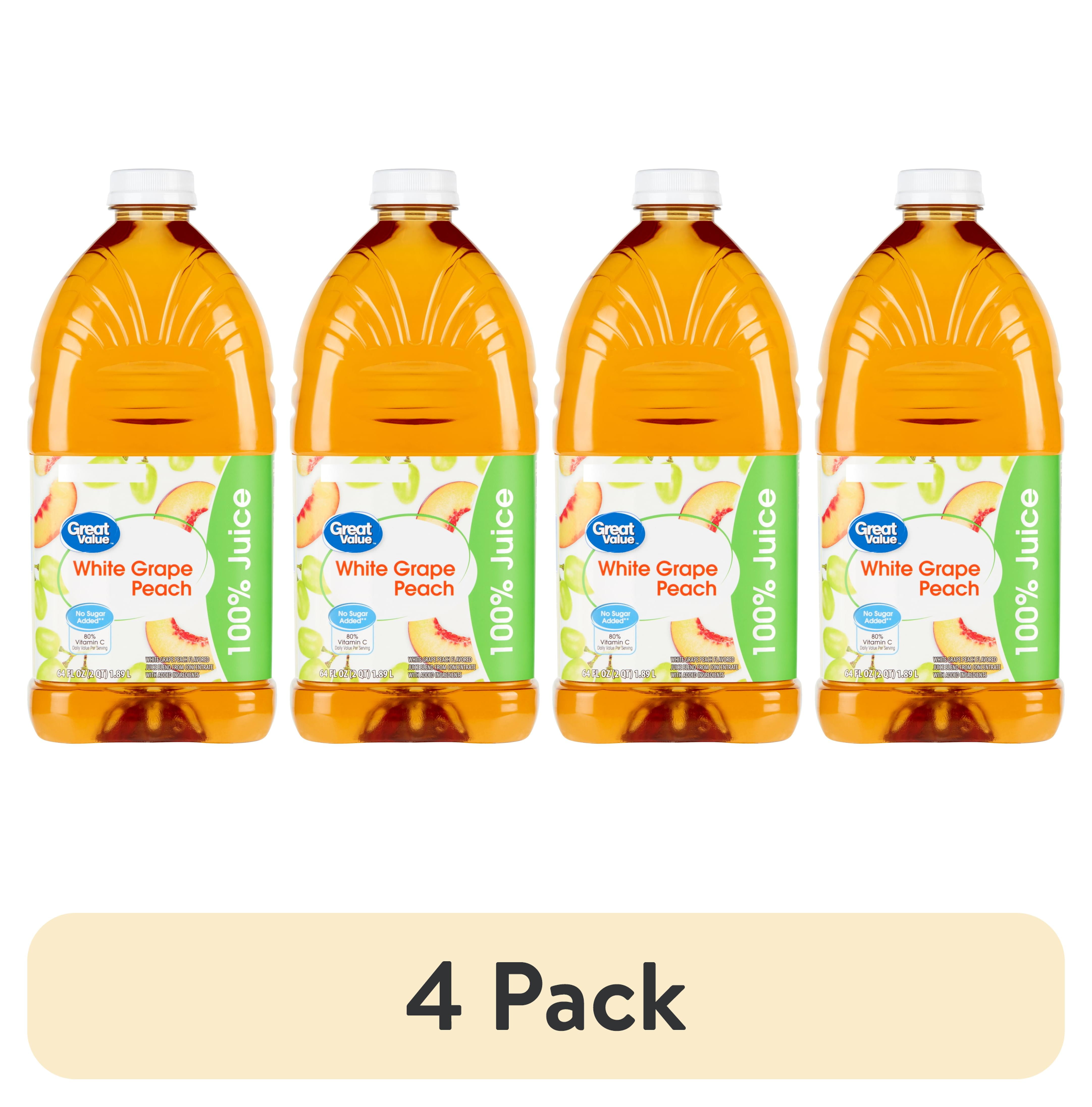 (4 pack) Great Value White Grape, Peach 100% Juice, 64 fl oz