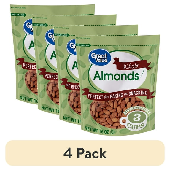 (4 pack) Great Value Whole Almonds, 16 oz
