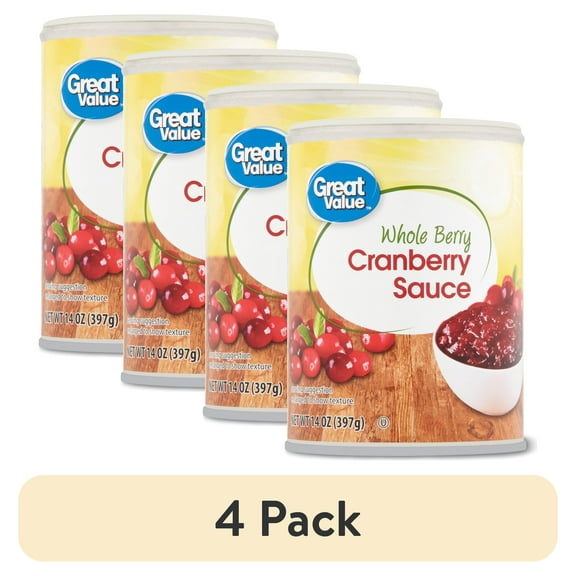 (4 pack) Great Value Whole Berry Cranberry Sauce, 14 oz