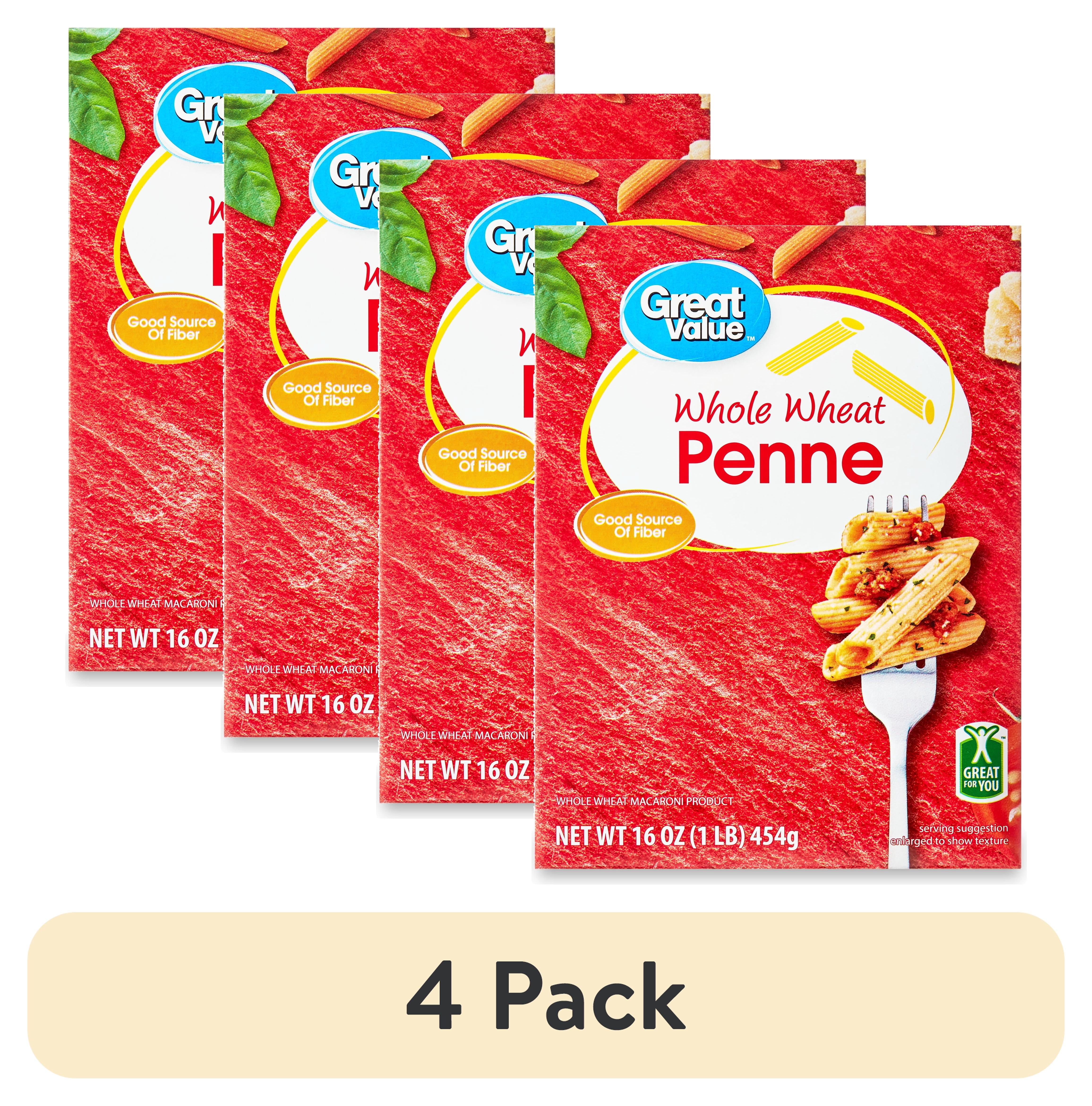 (4 pack) Great Value Whole Wheat Penne, 16 oz