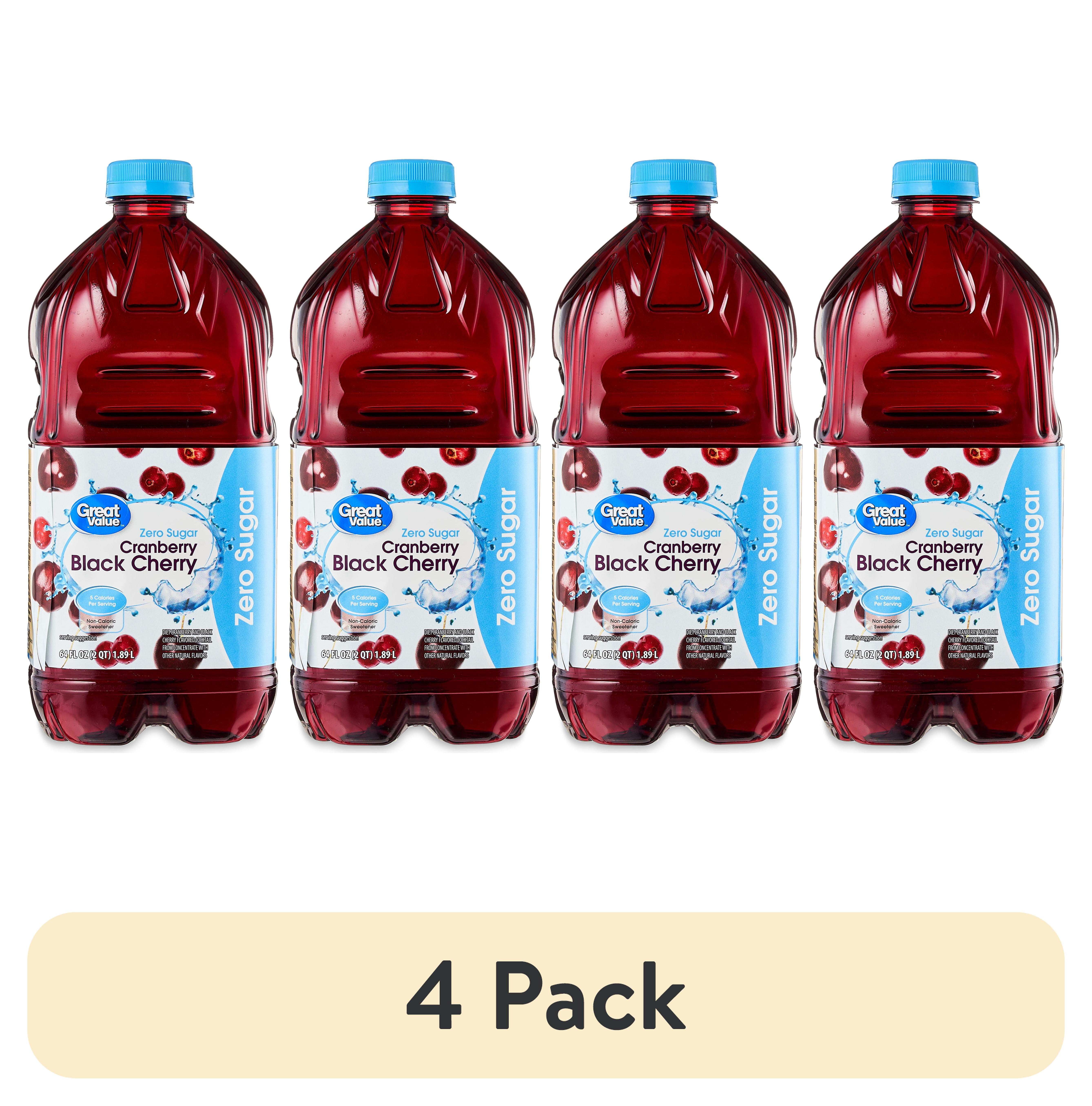 (4 pack) Great Value Zero-Sugar Cranberry Black Cherry Cocktail, 64 oz