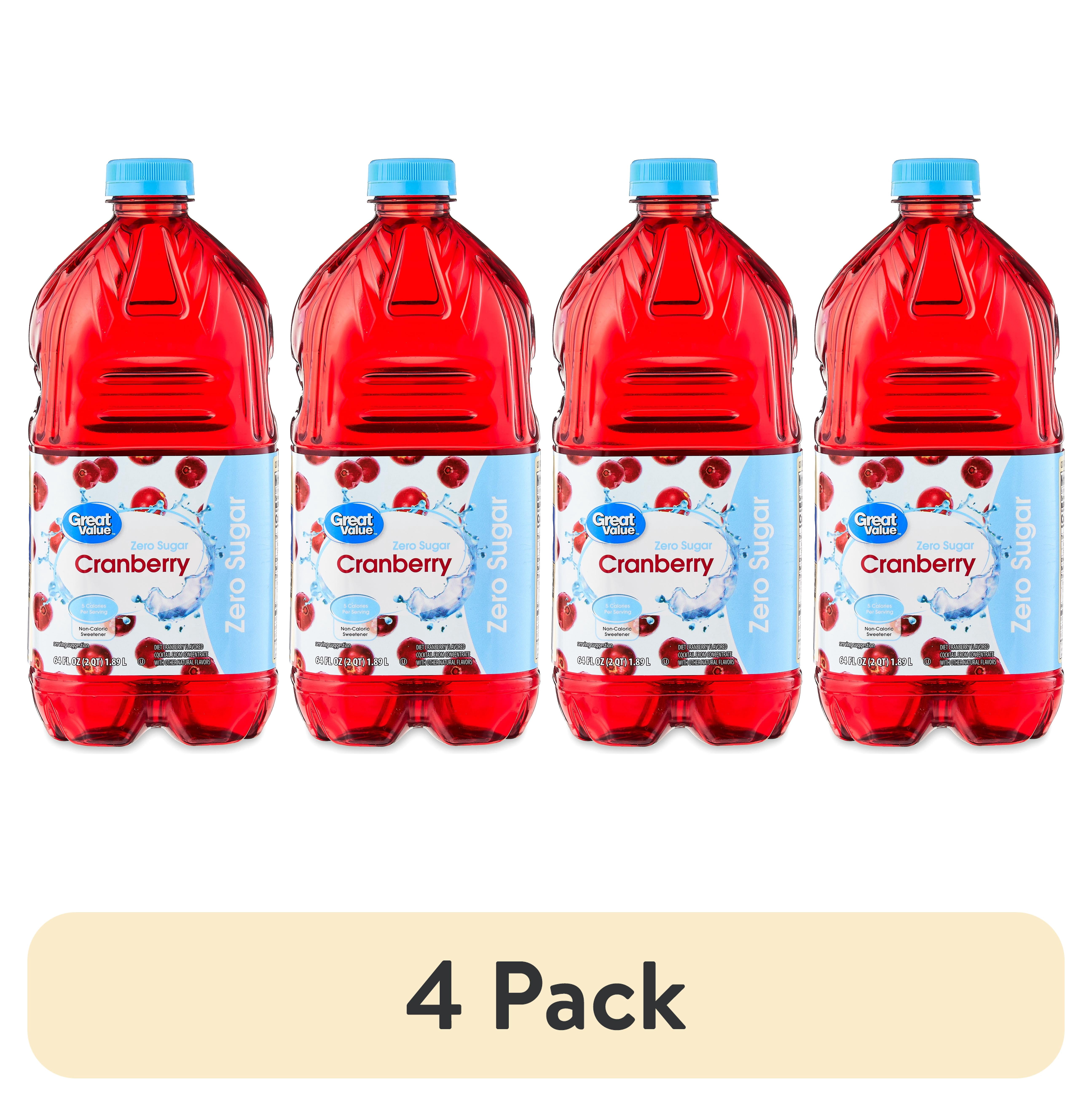(4 pack) Great Value Zero-Sugar Cranberry Cocktail, 64 fl oz