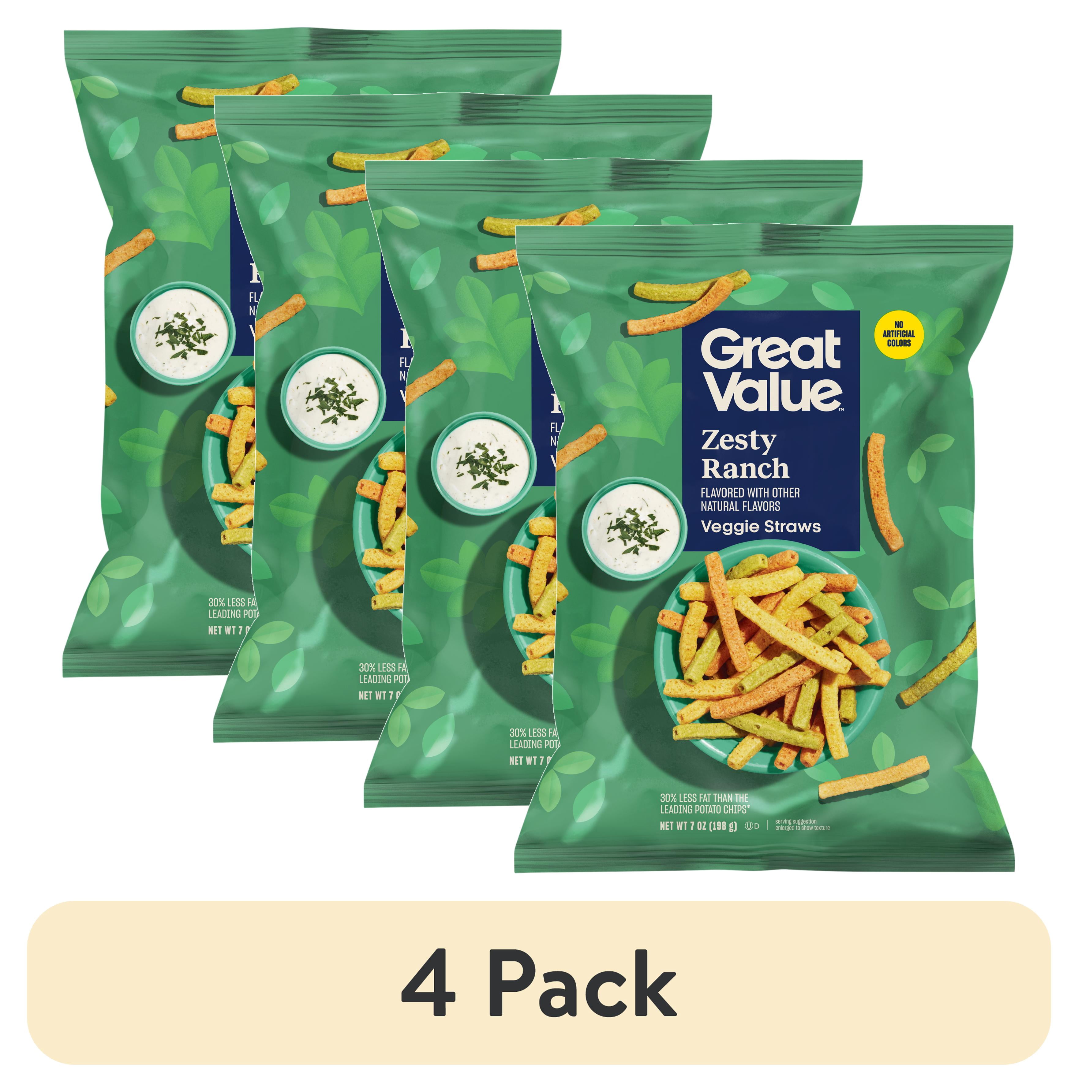 (4 pack) Great Value Zesty Ranch Flavored Veggie Straws, 7 oz
