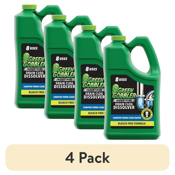 (4 pack) Green Gobbler Industrial Strength Drain Clog Cleaner Gel - 1 Gallon, Up To 8 Uses Per Bottle, Bleach-Free