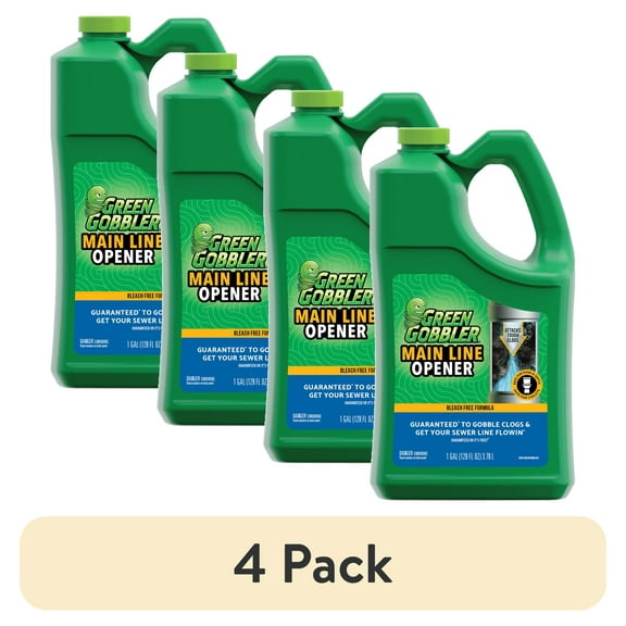 (4 pack) Green Gobbler Main Line Drain Opener and Clog Remover Liquid, Bleach-Free - 1 Gallon