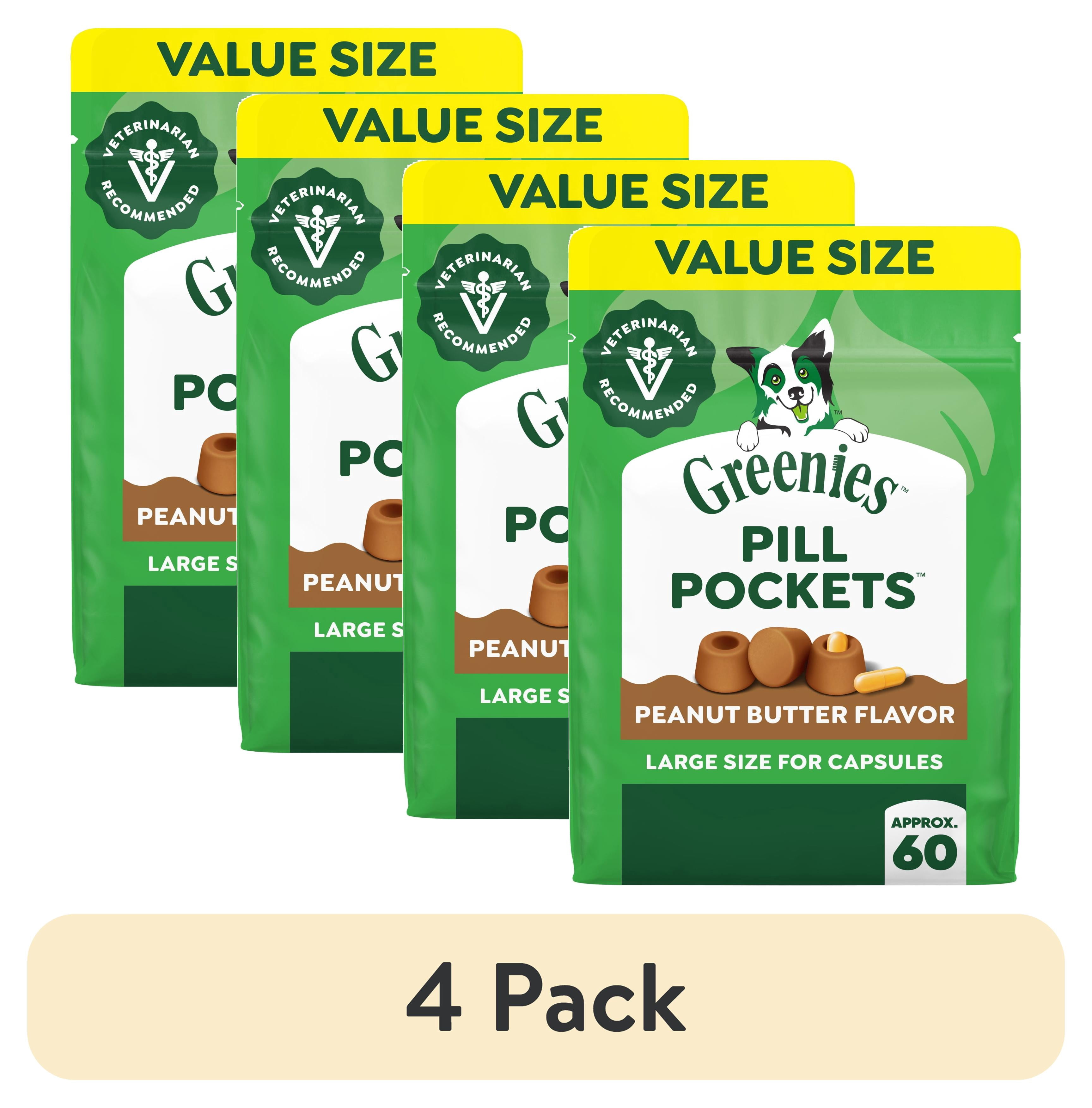 (4 pack) Greenies Large Dog Pill Pockets Peanut Butter Flavor 15.8 oz