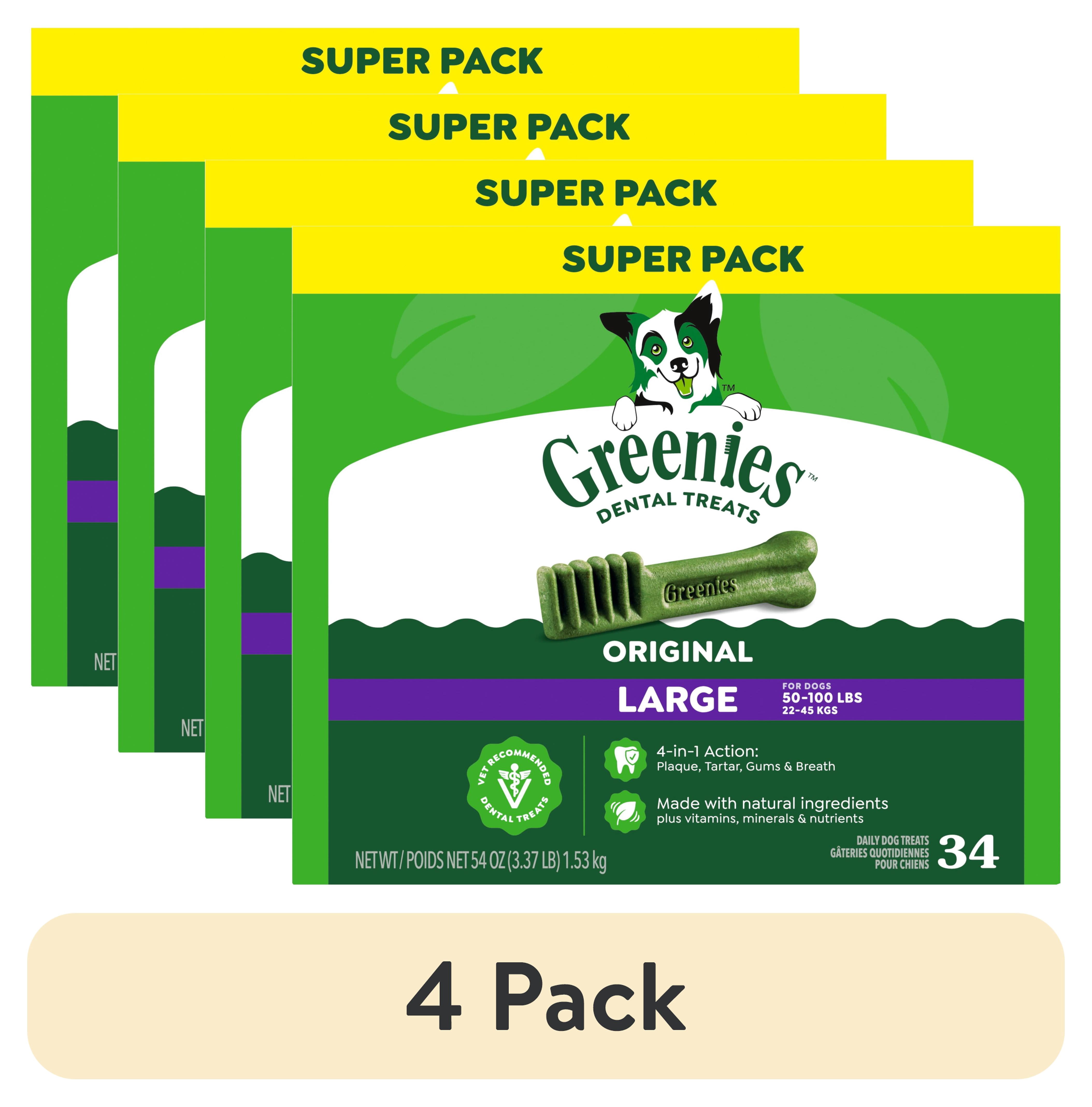 (4 pack) Greenies Original Flavor Adult Natural Dental Dog Treats Large Size, 54 oz Pack (34 Count)