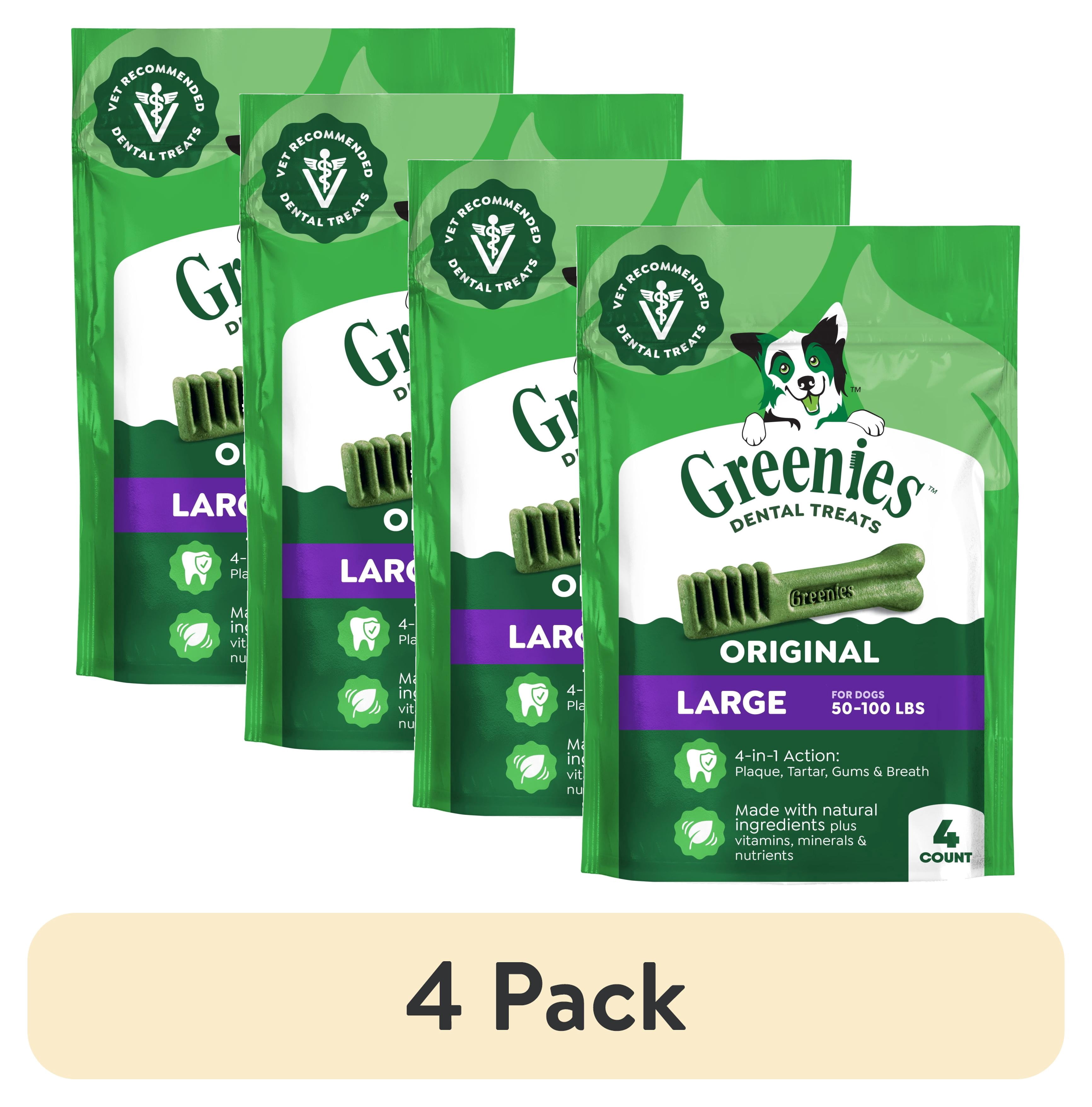 (4 pack) Greenies Original Flavor Adult Natural Dental Dog Treats Large Size, 6 oz Pack (4 Count)