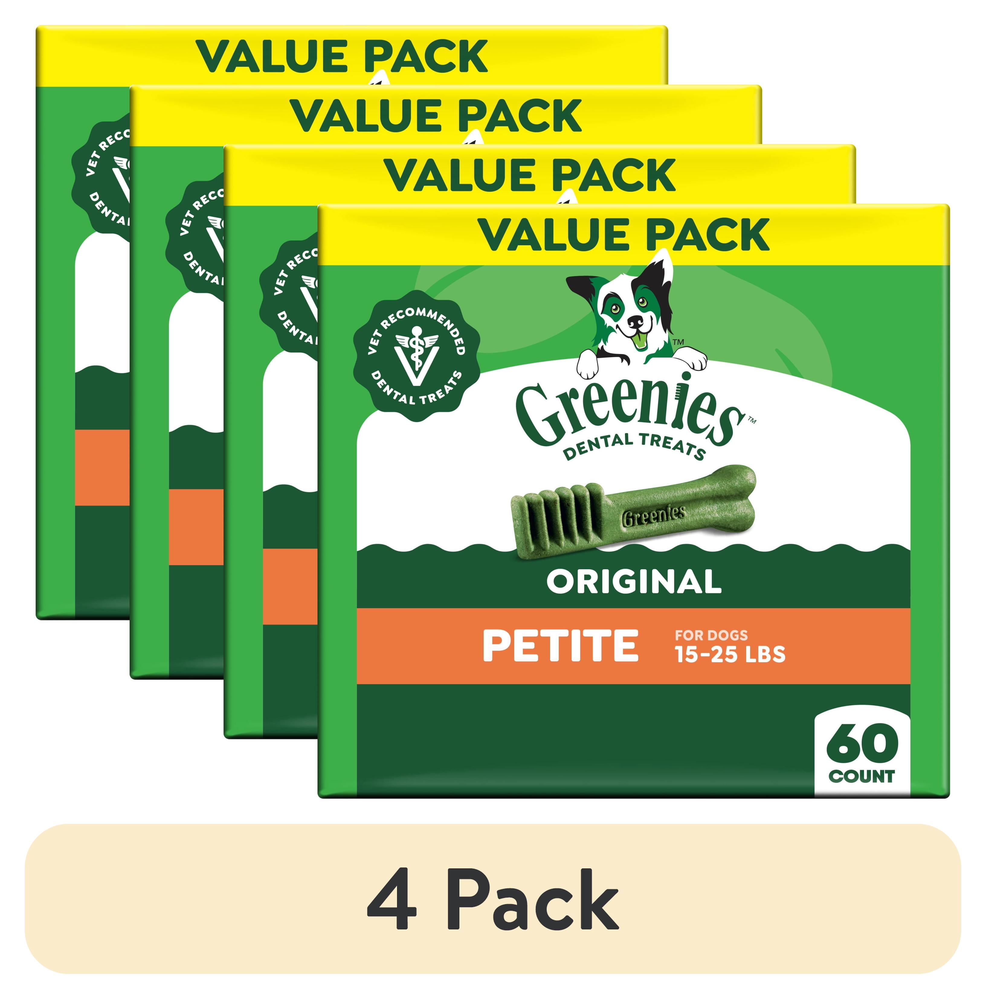 (4 pack) Greenies Original Flavor Adult Natural Dental Dog Treats Petite Size, 36 oz Pack (60 Count)