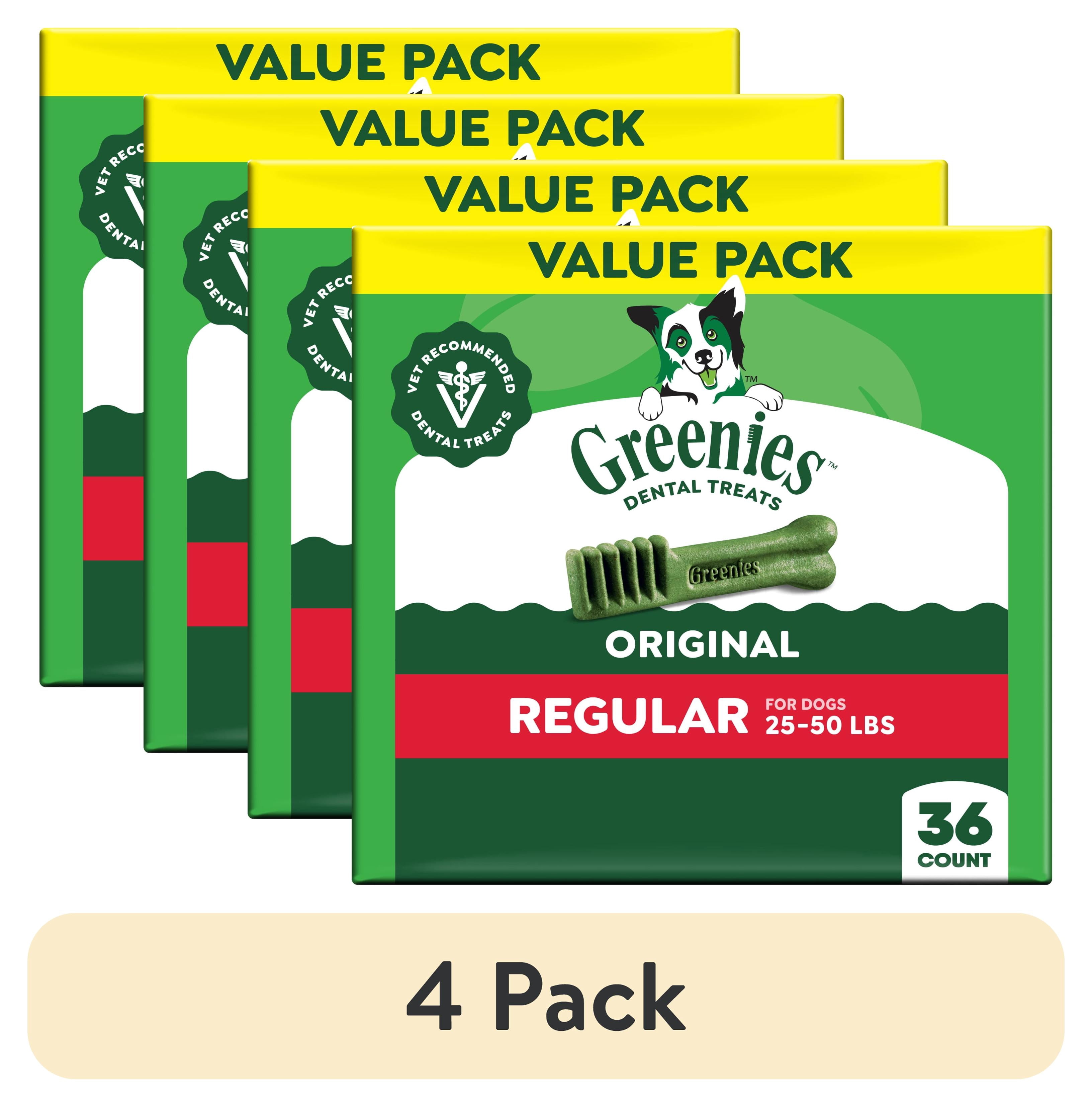 (4 pack) Greenies Original Flavor Natural Dental Dog Treats, Regular Size, 36 oz Pack, 36 Count