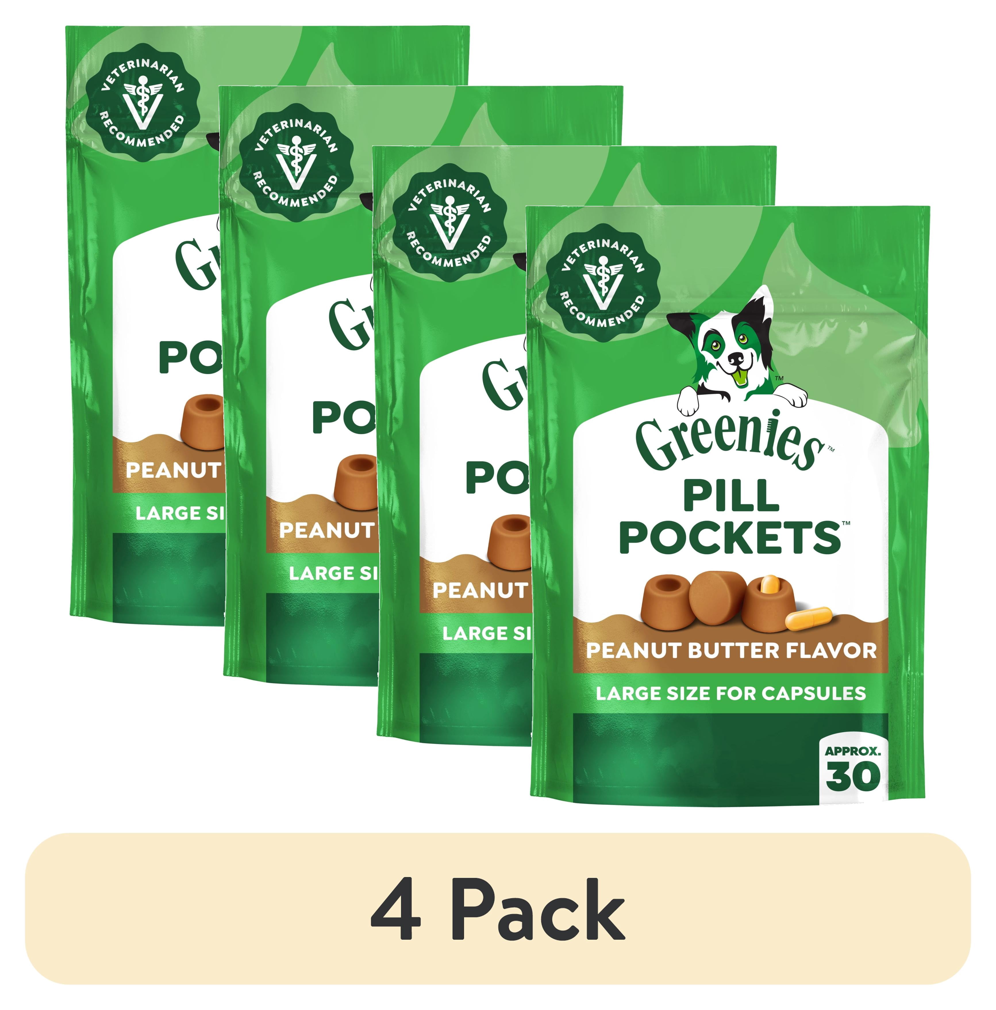 (4 pack) Greenies Pill Pockets Peanut Butter Flavor Dog Treats Large 7.9 oz Pouch