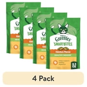 4 pack Greenies Feline Smartbites Chicken Flavor Healthy Indoor Cat Treats, 2.1 oz Pack