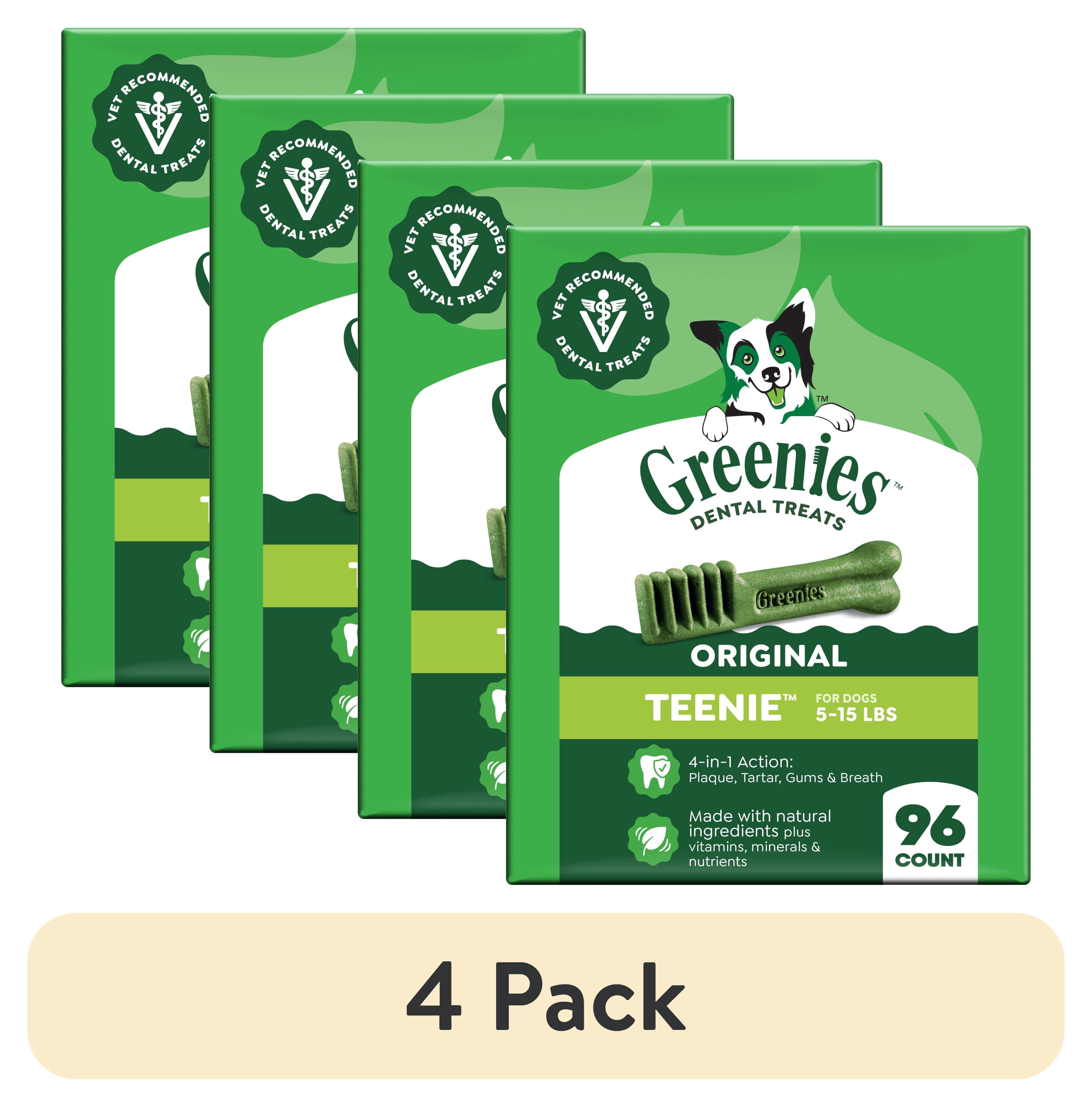 (4 pack) Greenies Original Flavor Adult Natural Dental Dog Treats Teenie Size, 27 oz Pack (96 Count)