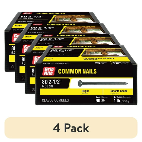 (4 pack) Grip-Rite #10-1/4 x 2-1/2 in. 8-Penny Bright Steel Smooth Shank Common Nails 1lb.