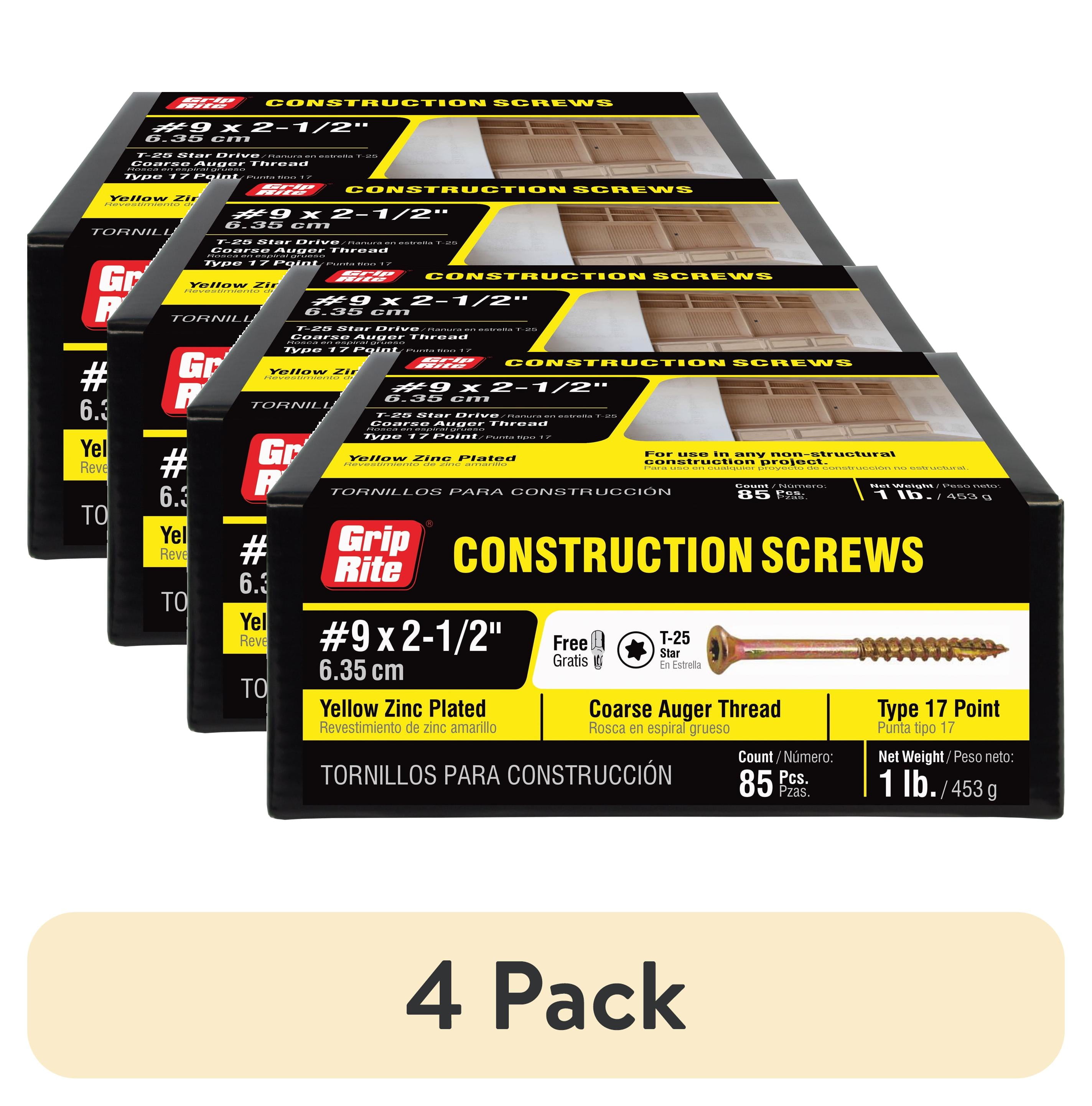 (4 pack) Grip-Rite #9 X 2-1/2 in. Star Drive Gold Construction Wood Screw 1 lb.
