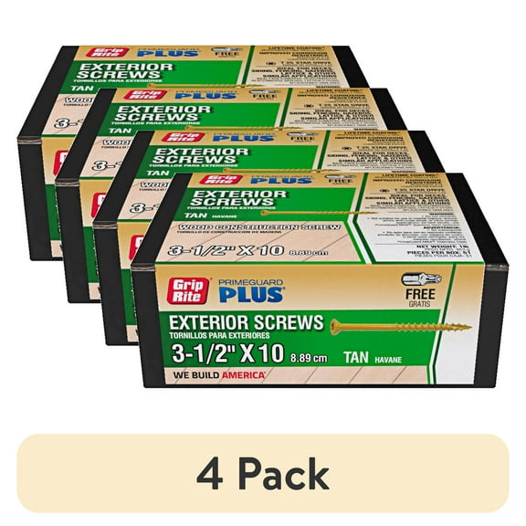 (4 pack) Grip-Rite PrimeGuard Plus #10 x 3-1/2 in. Tan Wood to Wood Deck Screw 1 lb.