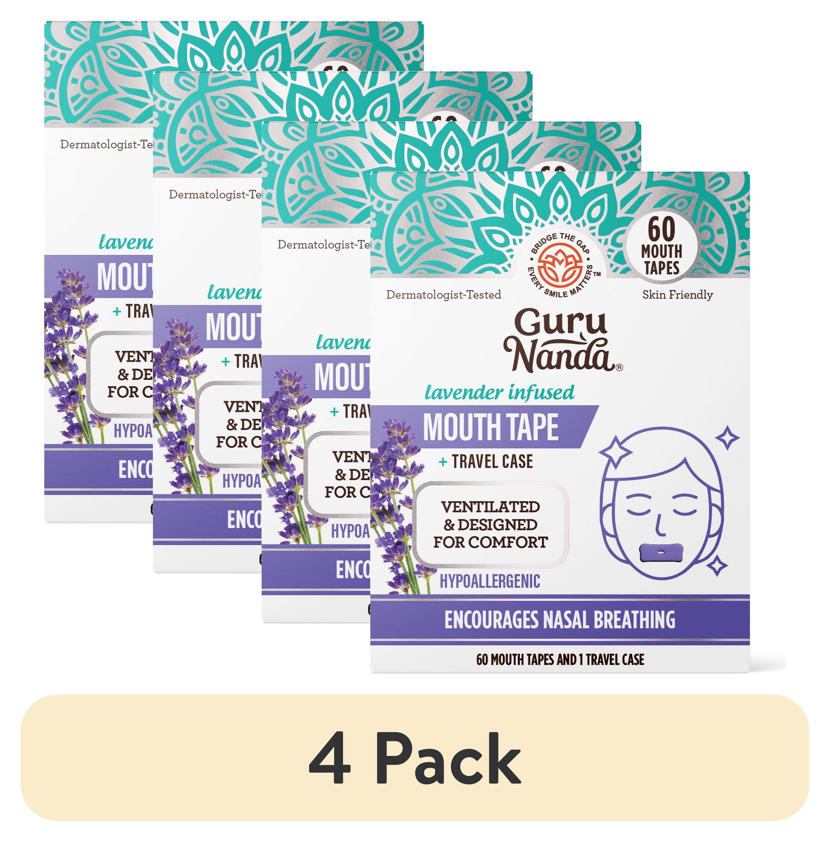 (4 pack) GuruNanda Lavender Infused Mouth Tape with Travel Case for Sleeping -Breathable Strips - Reduce Snoring - 60 Pack