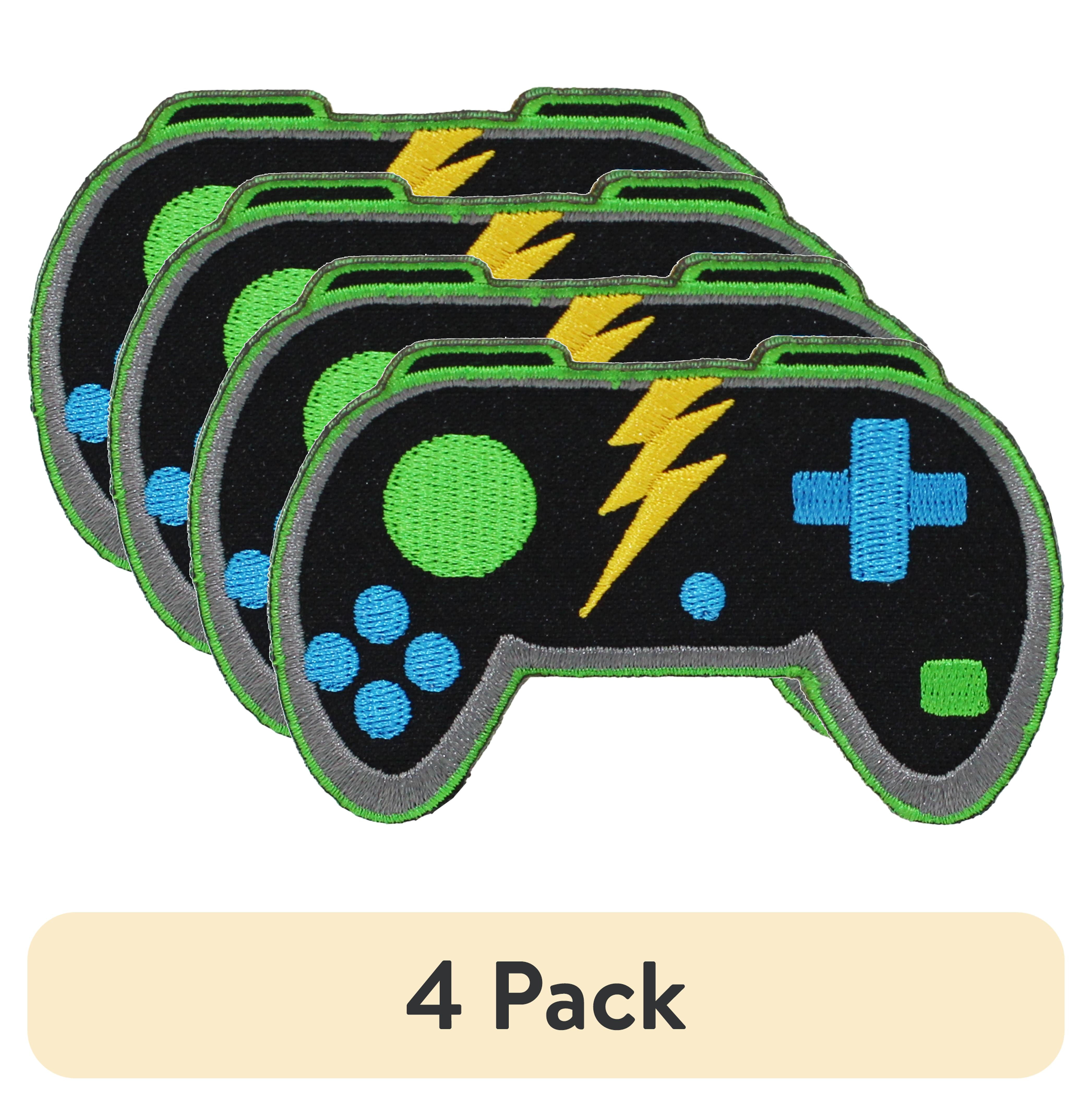 (4 pack) Gwen Studios Embroidered Black Game Controller Iron-on Patch Applique, 3.2" x 2.1"