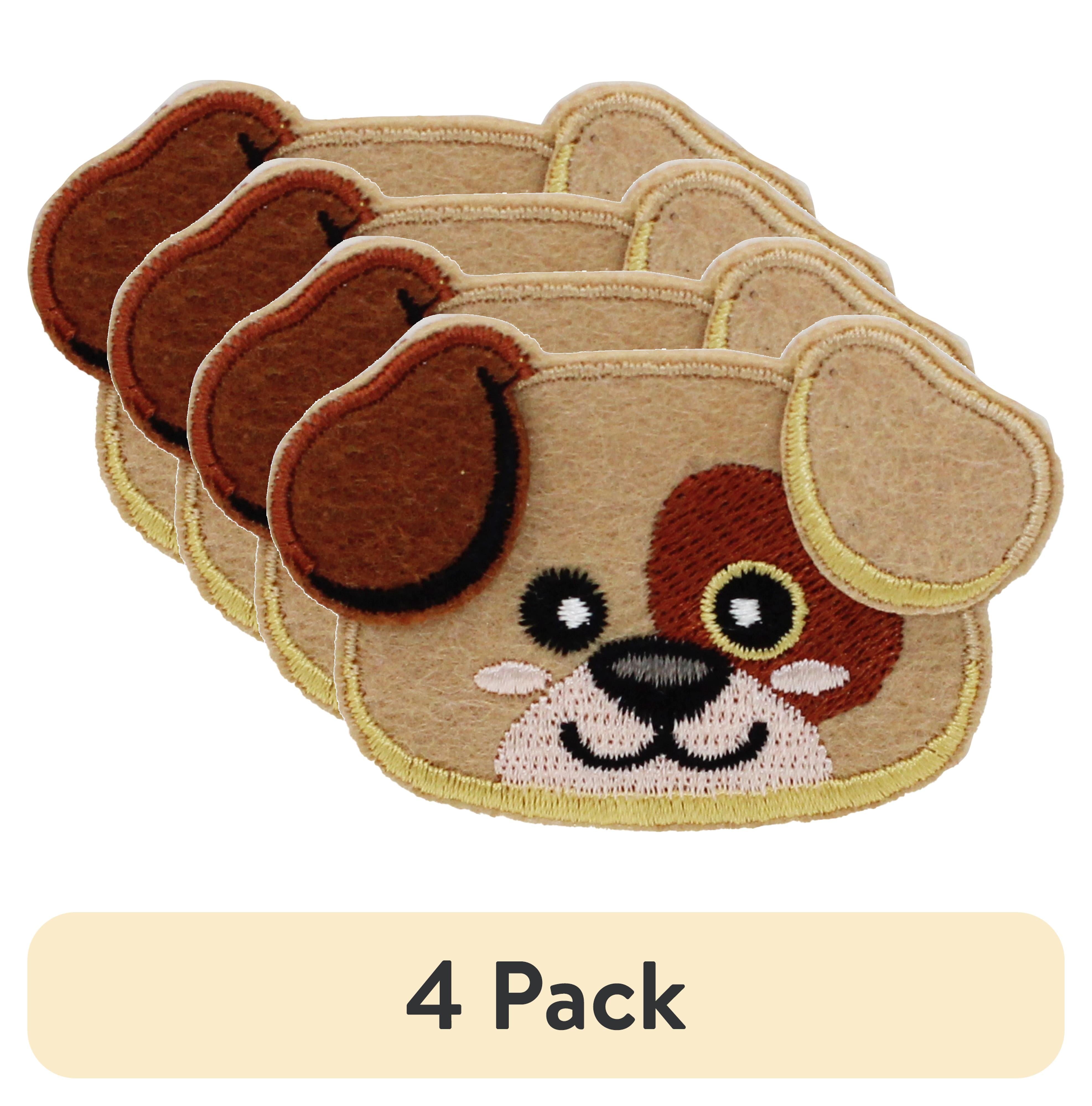 (4 pack) Gwen Studios Embroidered Brown Puppy Dog Iron-on Patch Applique, 2.4" x 1.8"