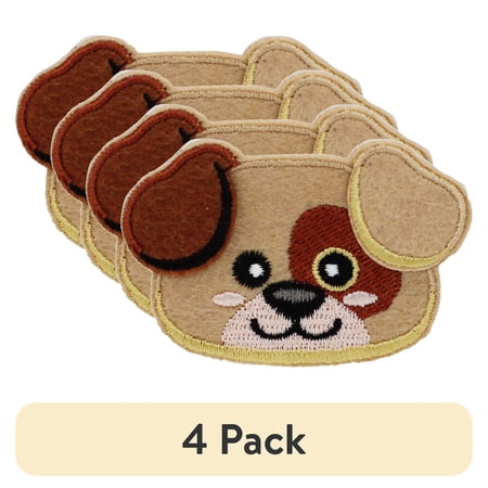(4 pack) Gwen Studios Embroidered Brown Puppy Dog Iron-on Patch Applique, 2.4" x 1.8"