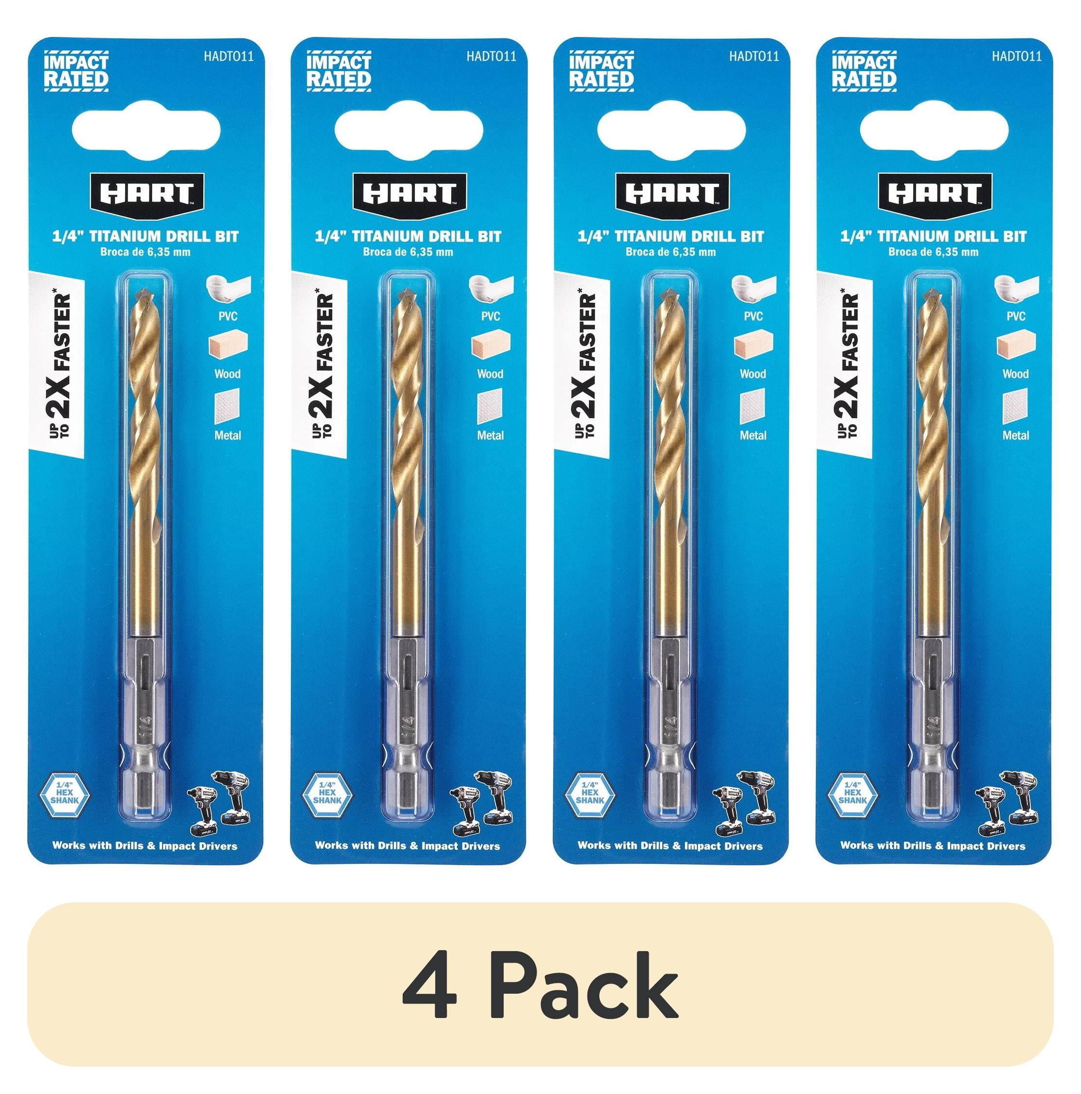 (4 pack) HART 1/4-inch Hex Shank Titanium Drill Bit Set