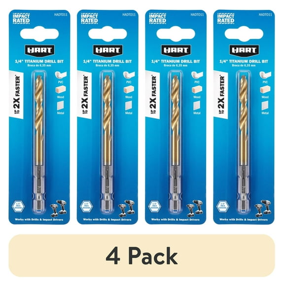 (4 pack) HART 1/4-inch Hex Shank Titanium Drill Bit Set