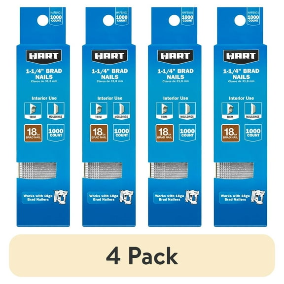 (4 pack) HART 1000pc 1 1/4-Inch 18 GA Brad Nails