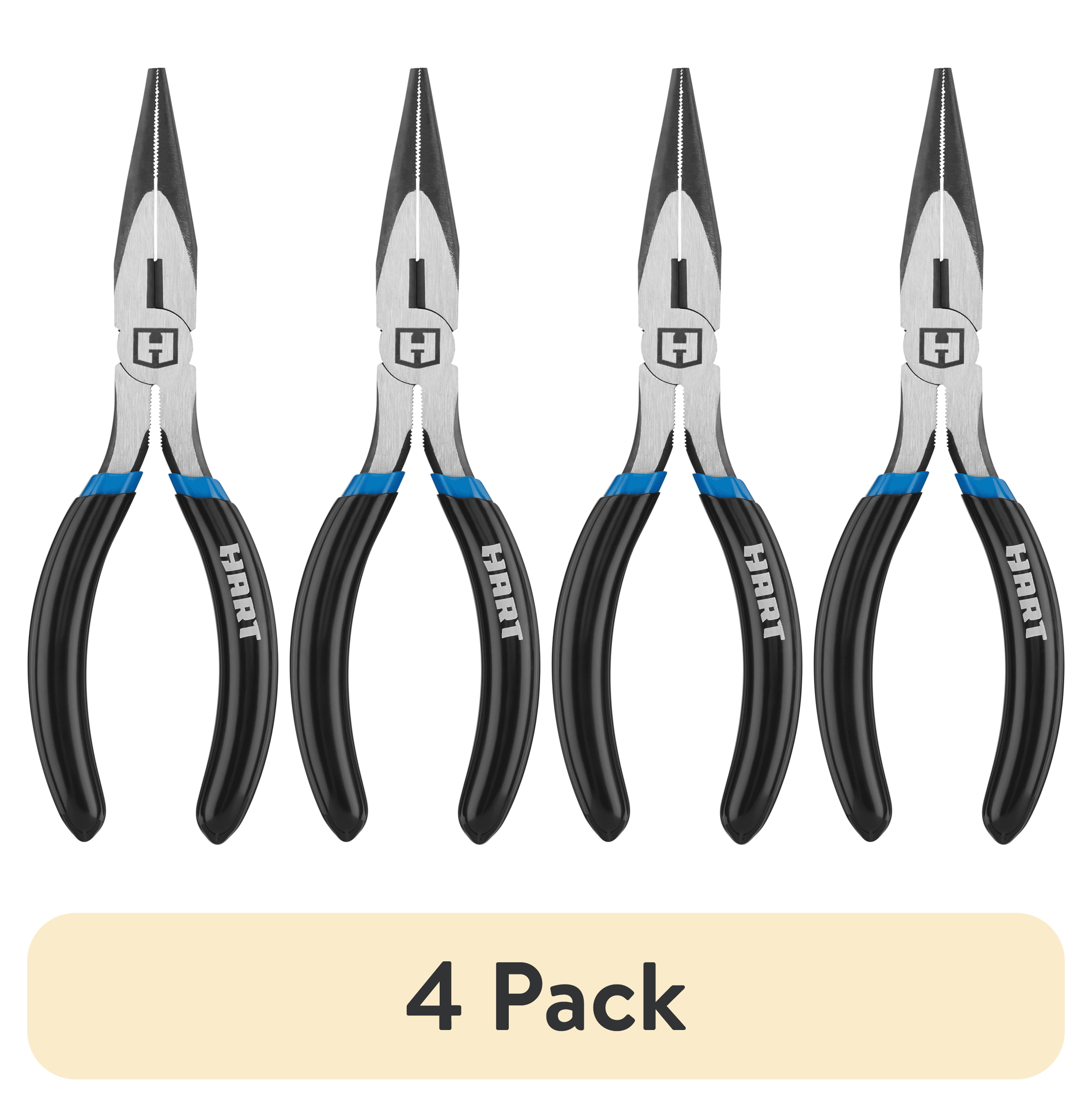 (4 pack) HART 6-inch Long Nose Pliers, Chrome Vanadium Steel