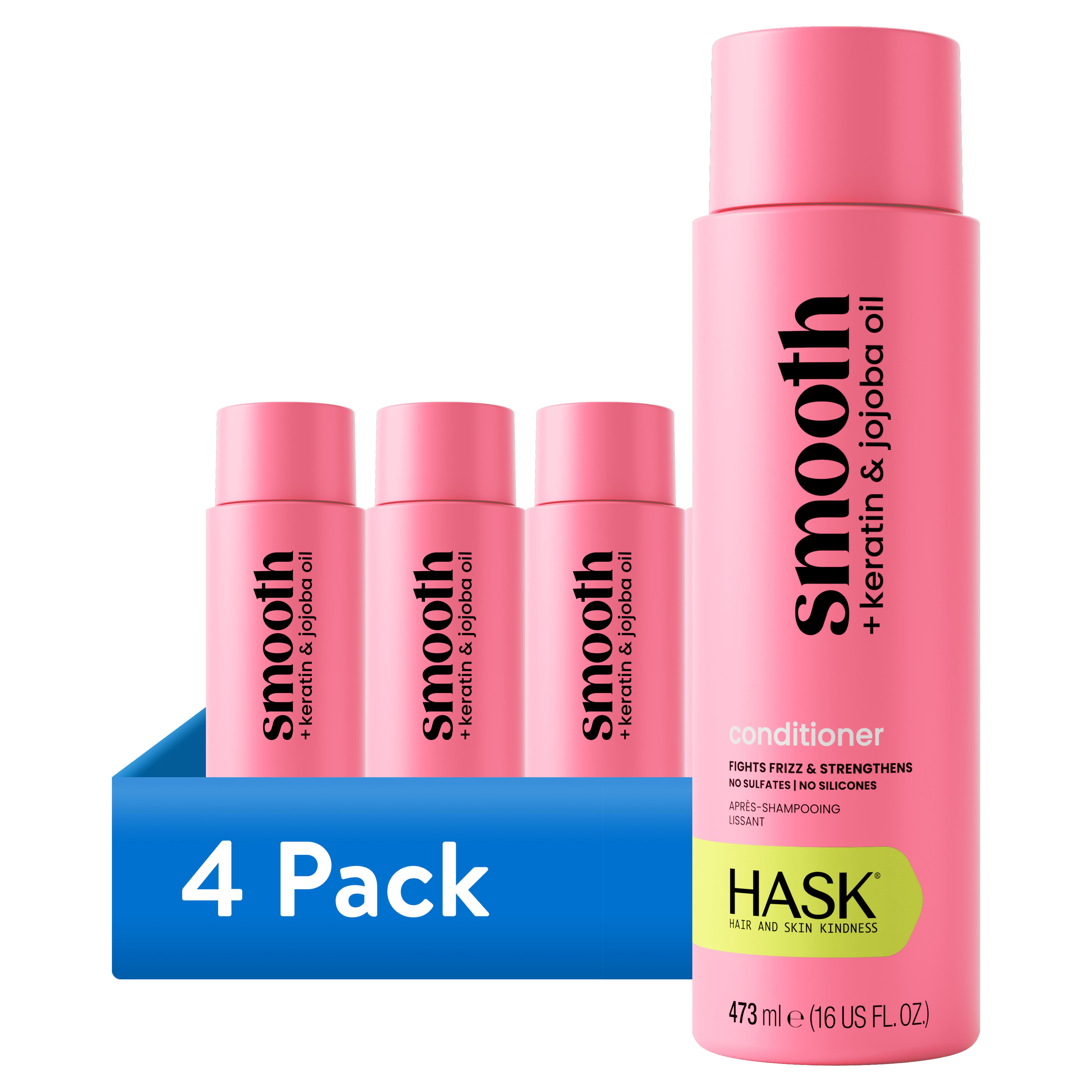 (4 pack) HASK Smooth + Keratin & Jojoba Oil Conditioner, 16 fl oz
