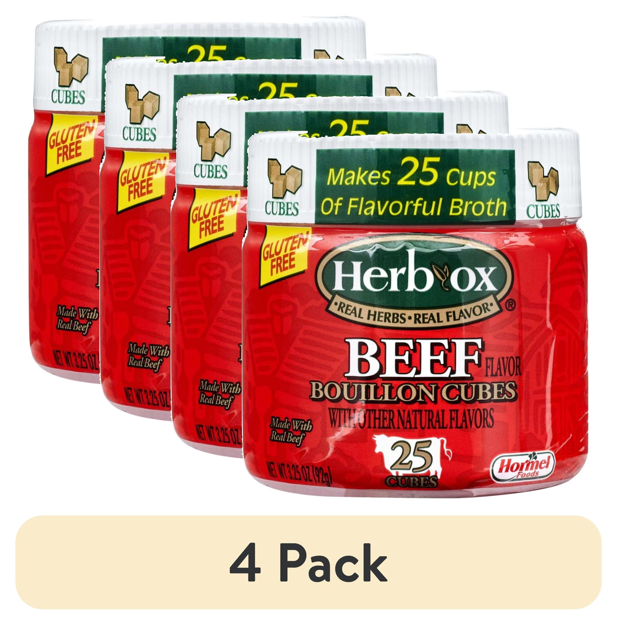 (4 pack) HERB-OX Beef Bouillon Cubes, 25 Count, Shelf-Stable, 3.25 oz Plastic Jar