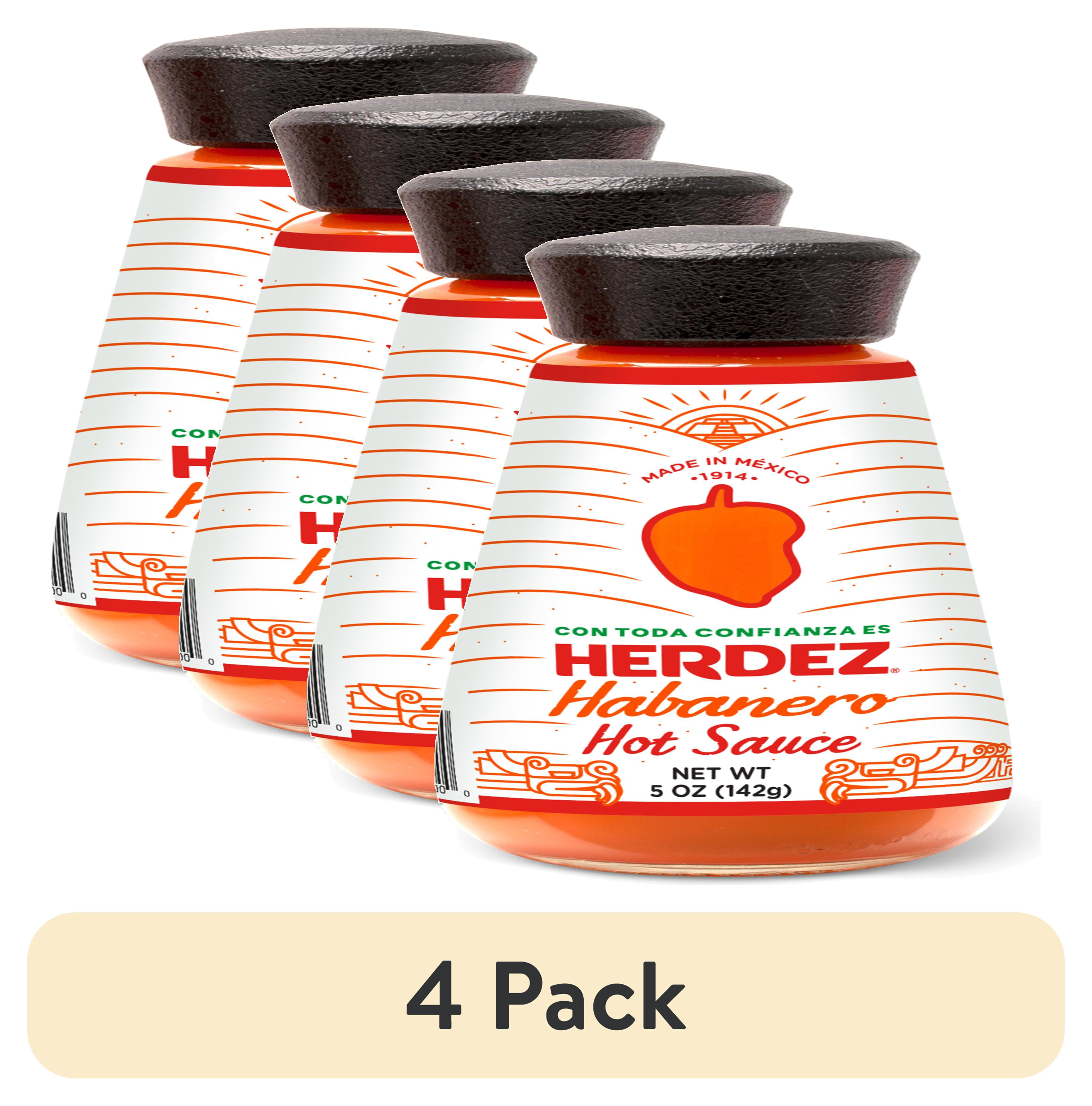 (4 pack) HERDEZ Habanero Hot Sauce, Shelf-Stable, 5 oz glass bottle