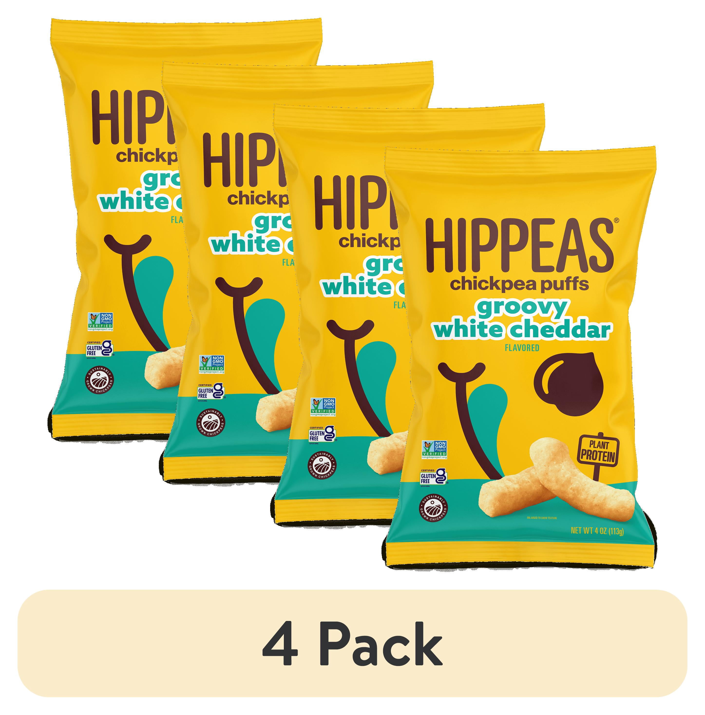 (4 pack) HIPPEAS Chickpea Puffs, Groovy White Cheddar, Gluten Free, Dairy Free, 4g Protein, 3g Fiber, 4 oz