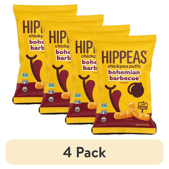 (4 pack) HIPPEAS Chickpea Puffs, Vegan Bohemian Barbecue, Gluten-Free, 4 oz Bag