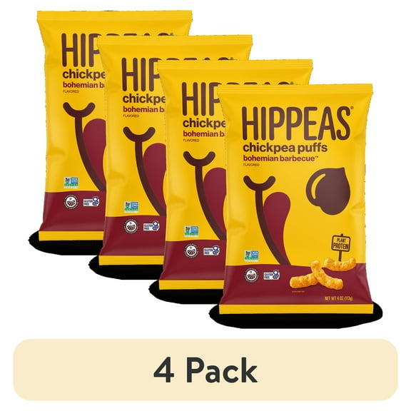 (4 pack) HIPPEAS Chickpea Puffs, Vegan Bohemian Barbecue, Gluten-Free, 4 oz Bag