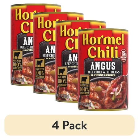 (4 pack) HORMEL Chili Angus Beef Chili with Beans, Made with 100% Angus Beef, 14 oz