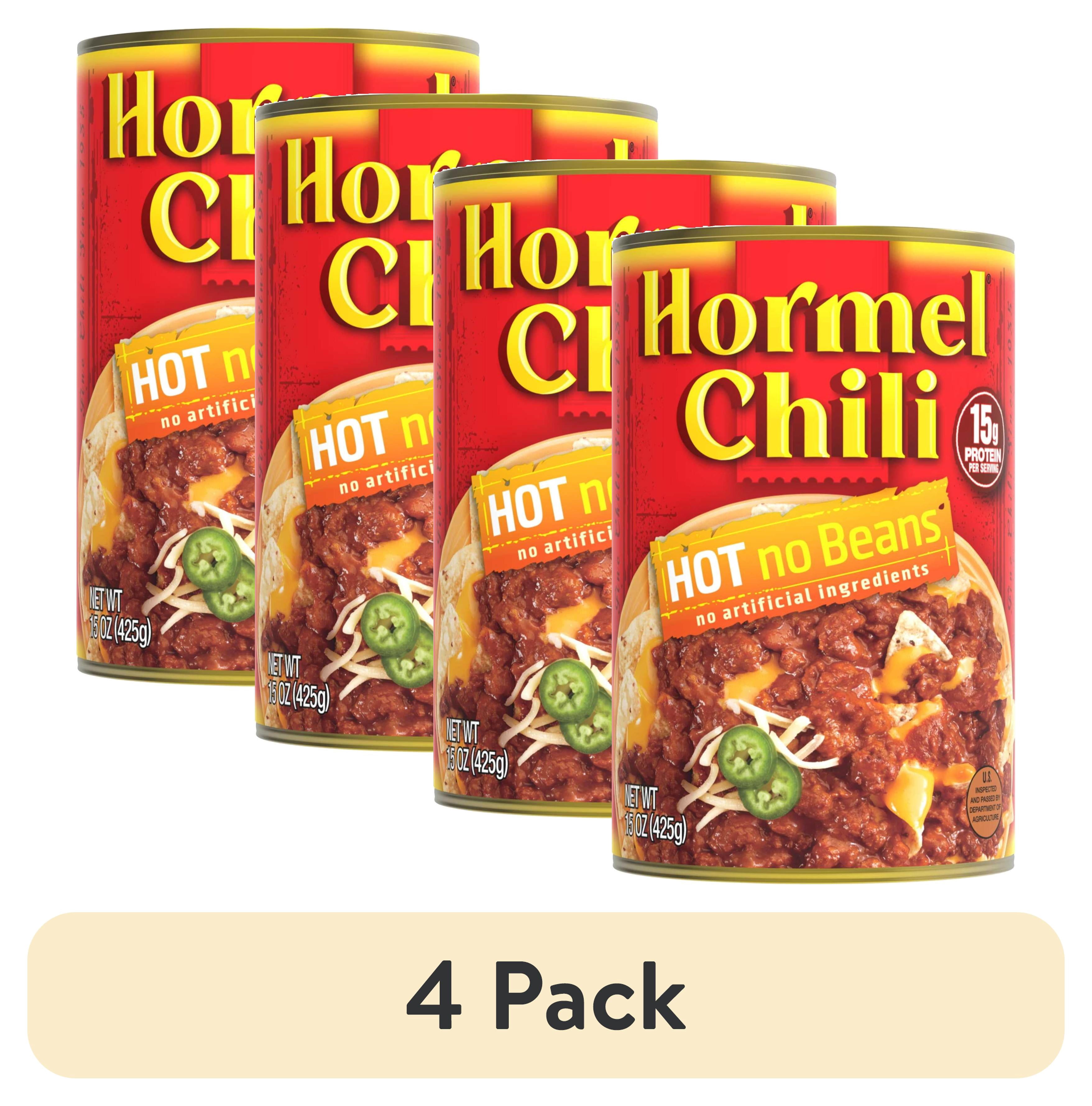 (4 pack) HORMEL Chili Hot No Beans, No Artificial Ingredients, Steel Can 15 oz