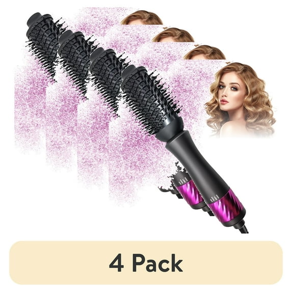 (4 pack) Hair Dryer Brush,4 in 1 Blow Dryer Brush Ceramic Oval Barrel Straightener,Hot Air Brush for All Hair Types(Black)