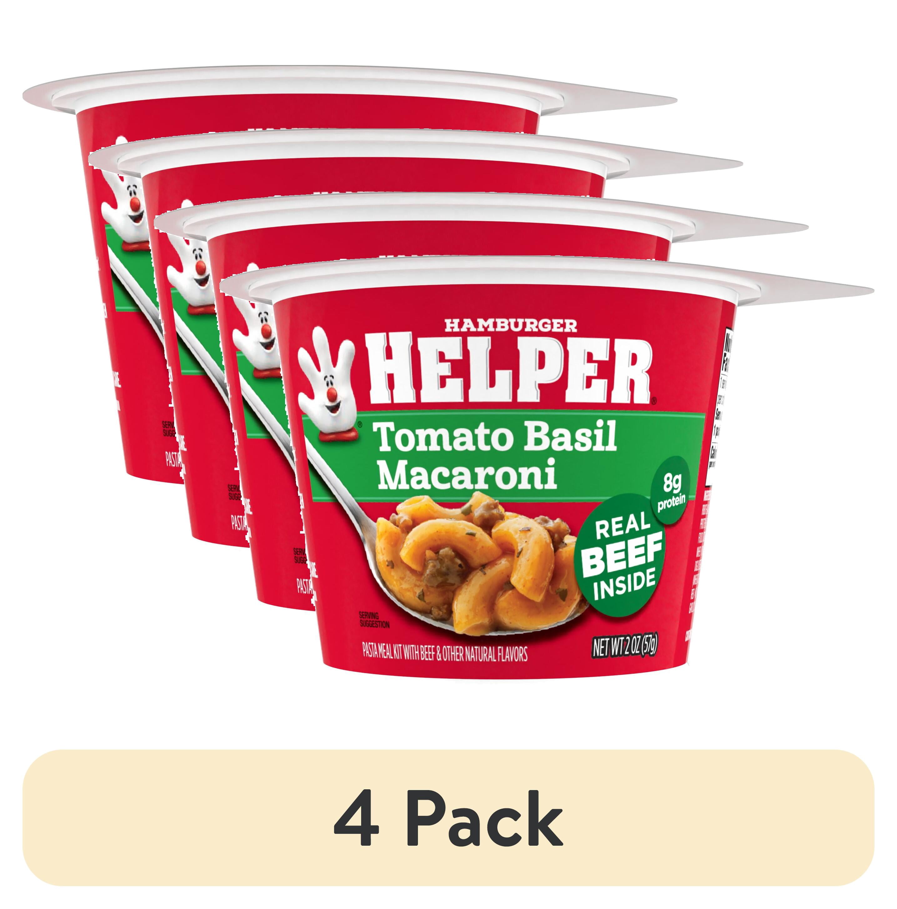 (4 pack) Hamburger Helper Tomato Basil Macaroni, 2 oz Microwave Cup, Shelf Stable (Dried)