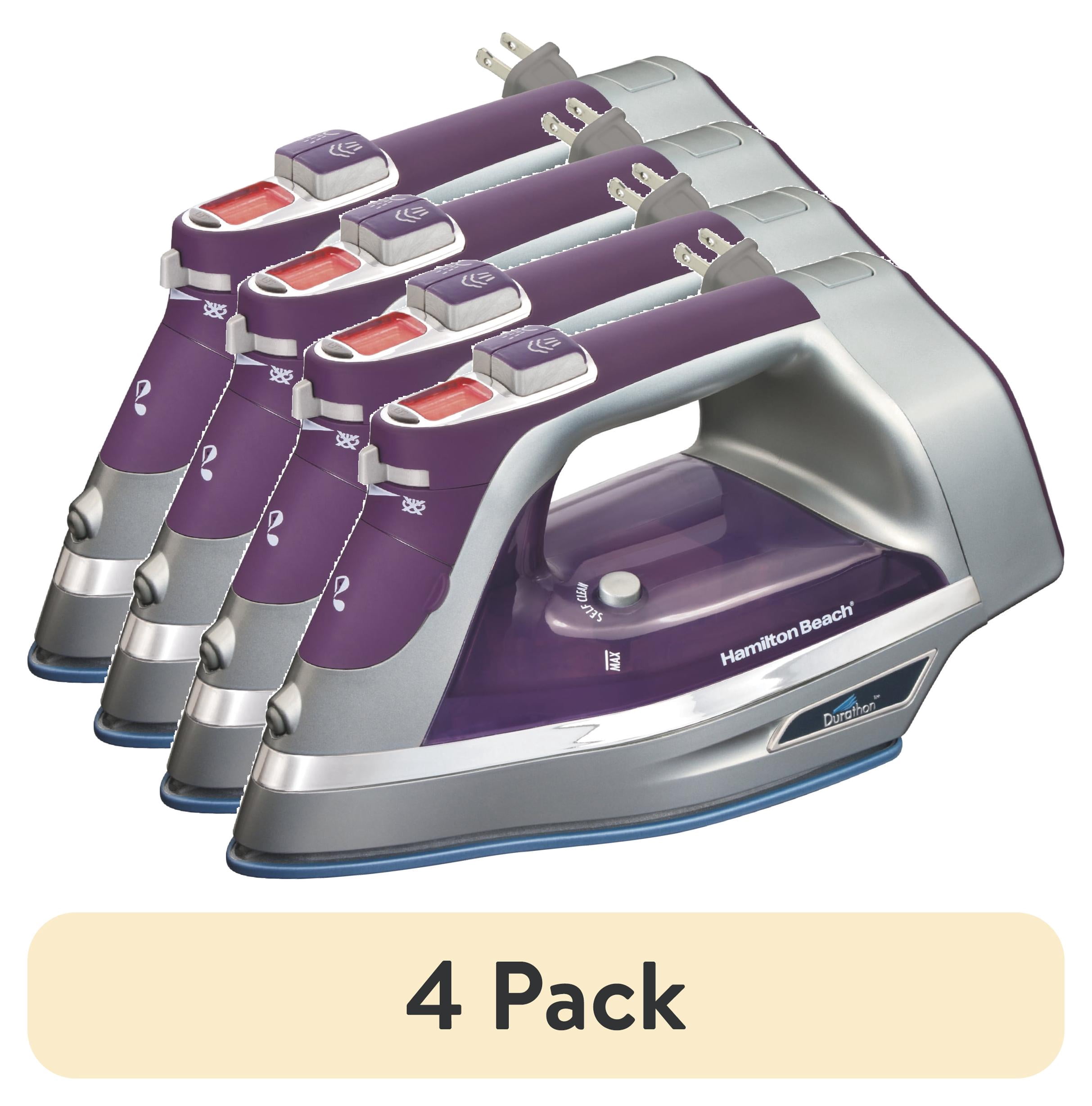 (4 pack) Hamilton Beach Durathon Digital Steam Iron for Clothes with Nonstick Soleplate, Retractable Cord, Anti-Drip, Auto Shut-Off, Digital Controls, 1700W, Silver