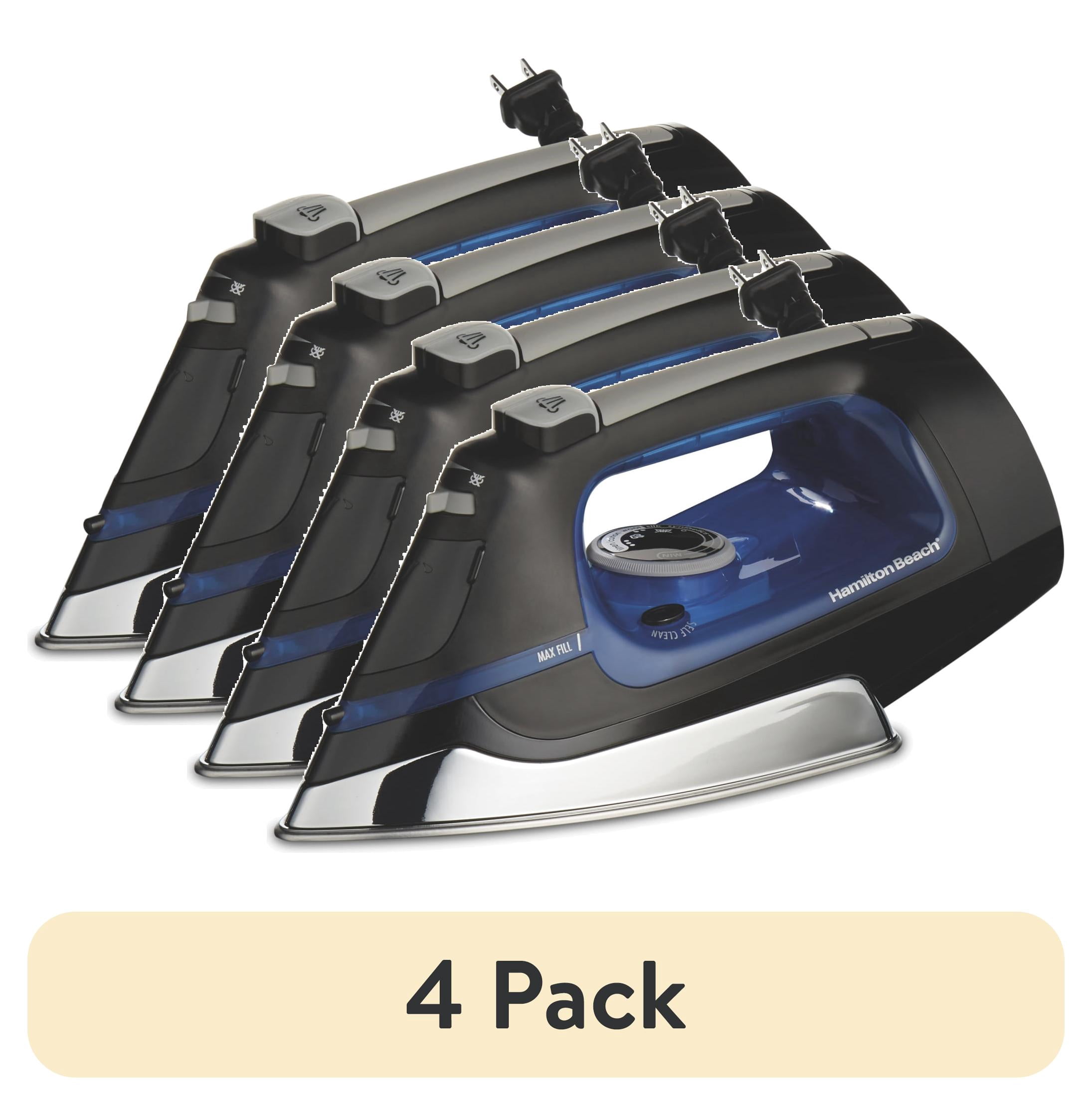 (4 pack) Hamilton Beach Steam Iron for Clothes with Stainless Steel Soleplate, Retractable Cord & Auto Shut-Off, 1200 W, Black