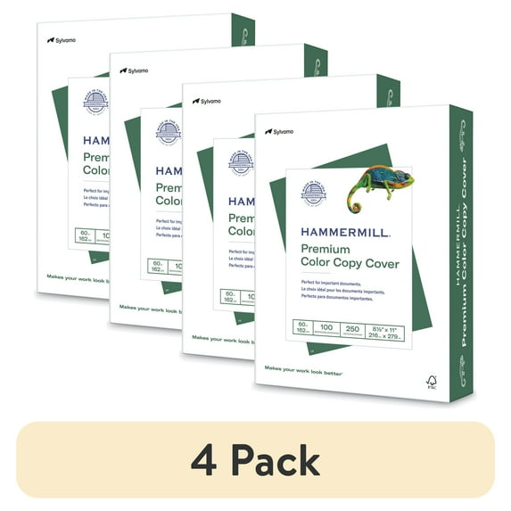 (4 pack) Hammermill Printer Paper, 60lb Premium Color Copy Cover, 8.5x11, White, 1 Ream, 250 Sheets