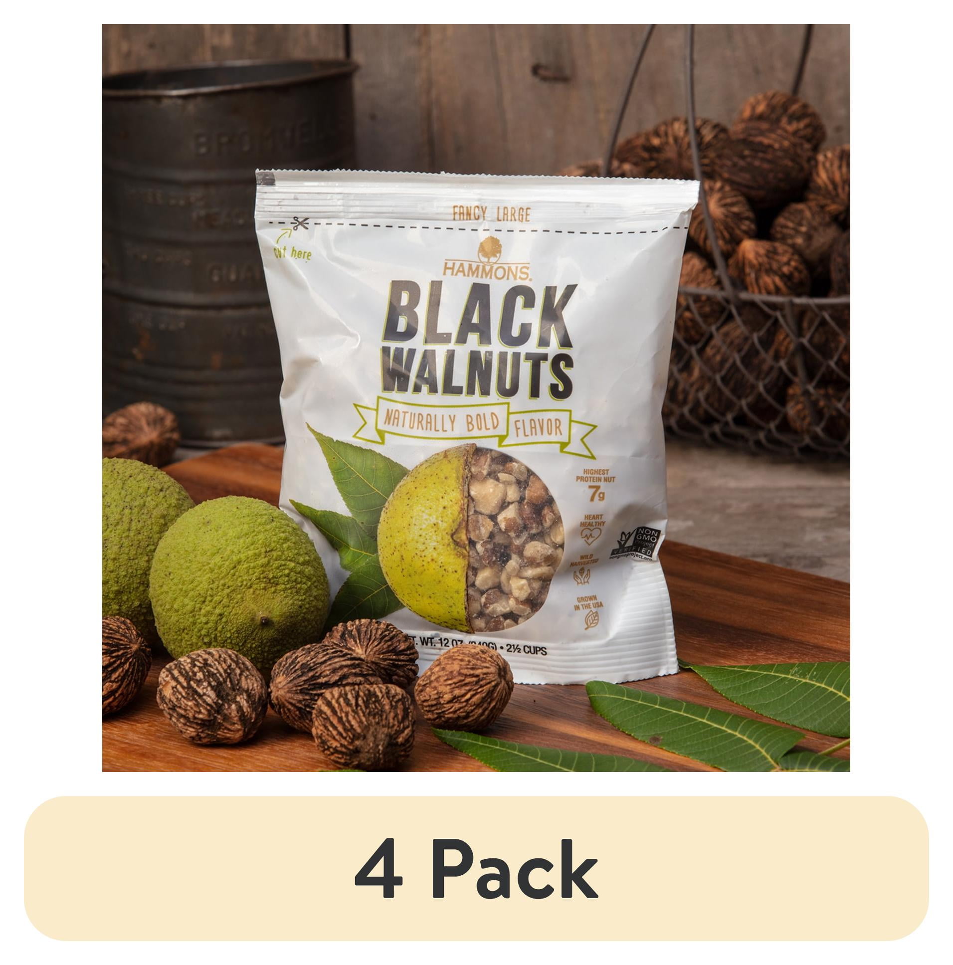 (4 pack) Hammons Black Walnuts Large Pieces, 12 oz