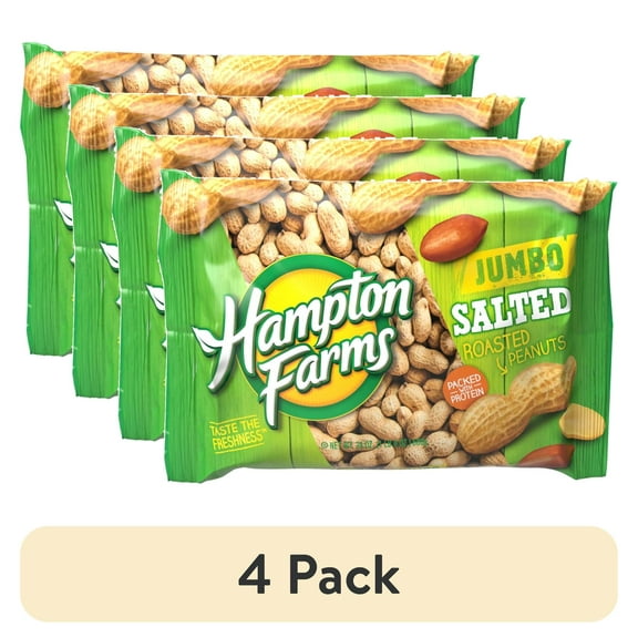 (4 pack) Hampton Farms Jumbo Salted Roasted In-Shell Peanuts, 24 oz Bag