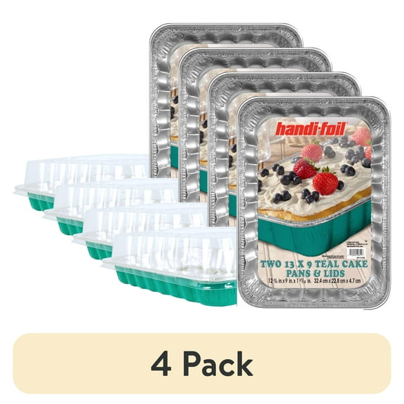 (4 pack) Handi-Foil 13" x 9" Teal Aluminum Baking Pans with Lids, 2 Count